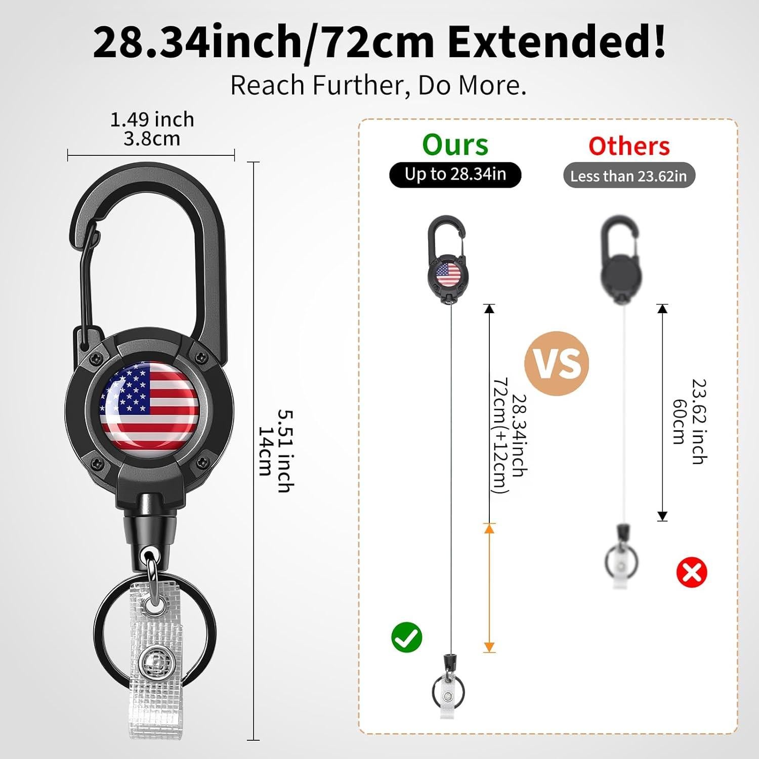 Llave Retráctil YueMiEcoUS 72 cm Cuerda Dyneema Negra