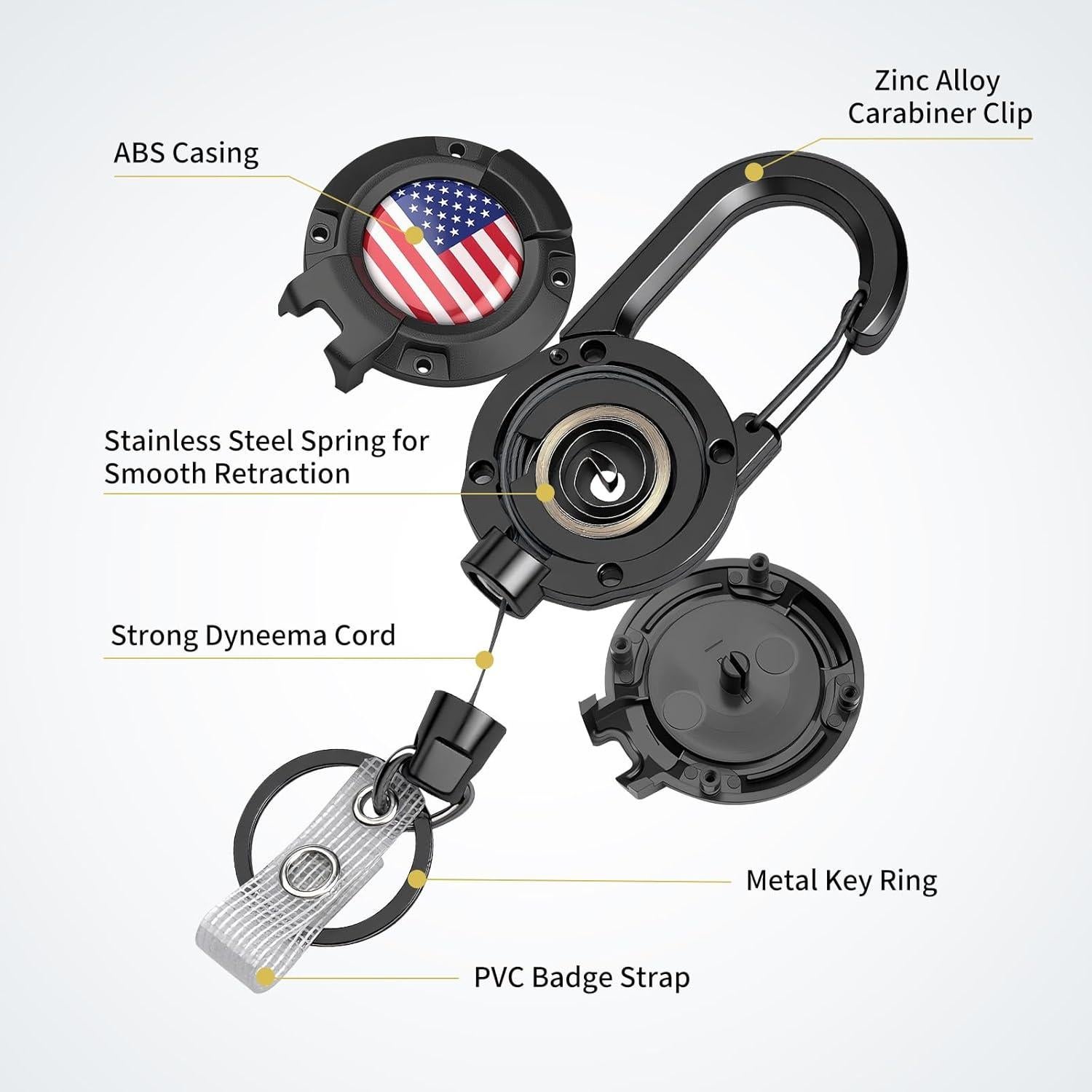 Llave Retráctil YueMiEcoUS 72 cm Cuerda Dyneema Negra