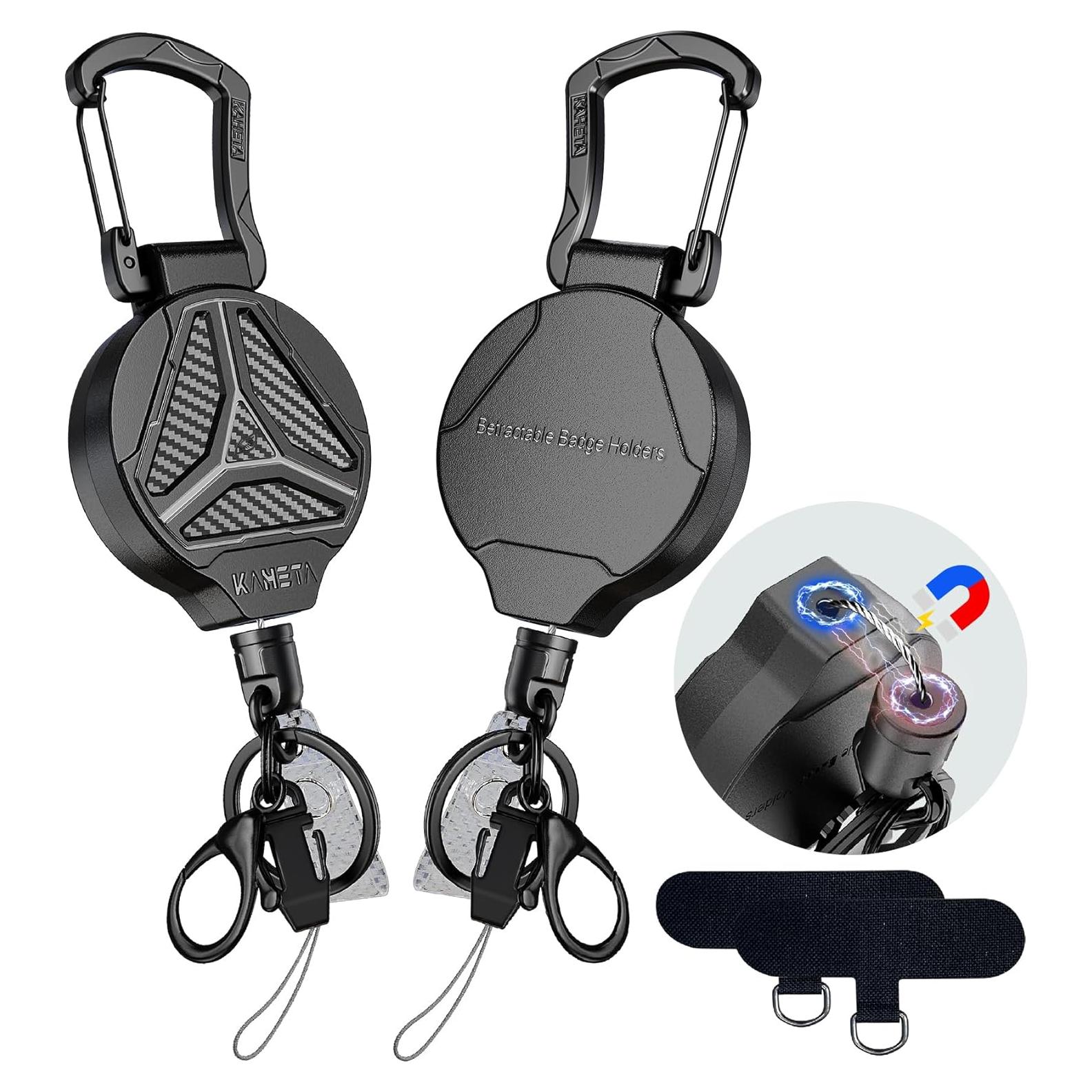 2 Llavero Retráctil KAHETA con Cierre Magnético y Clip