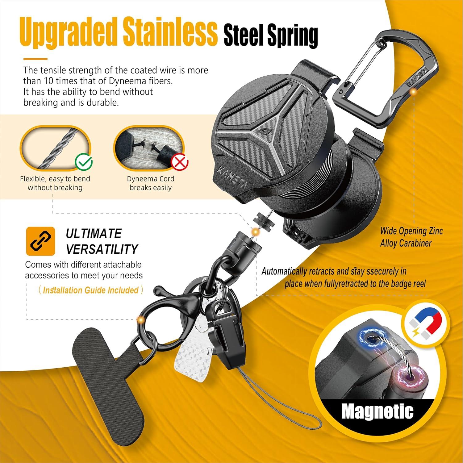 2 Llavero Retráctil KAHETA con Cierre Magnético y Clip