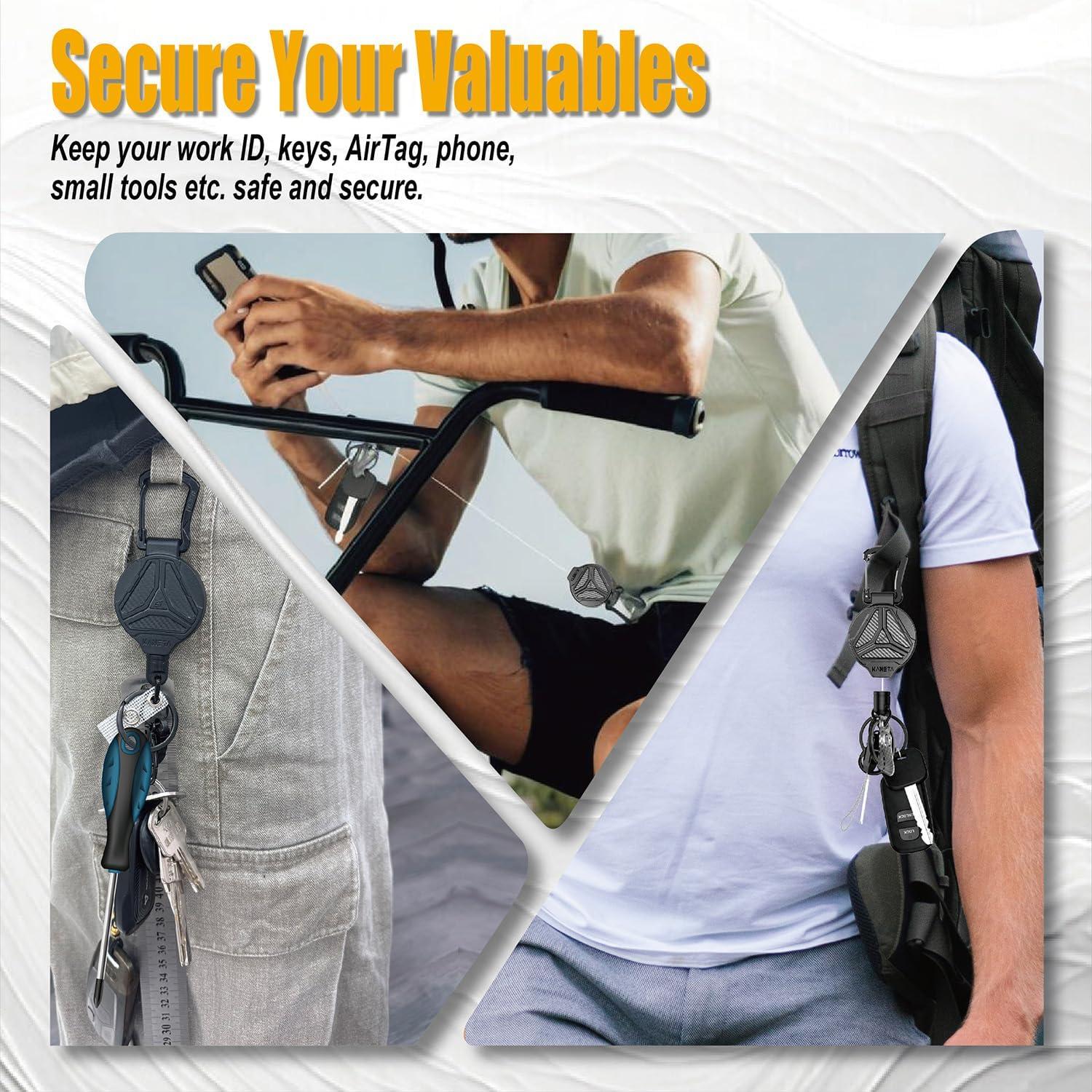 2 Llavero Retráctil KAHETA con Cierre Magnético y Clip