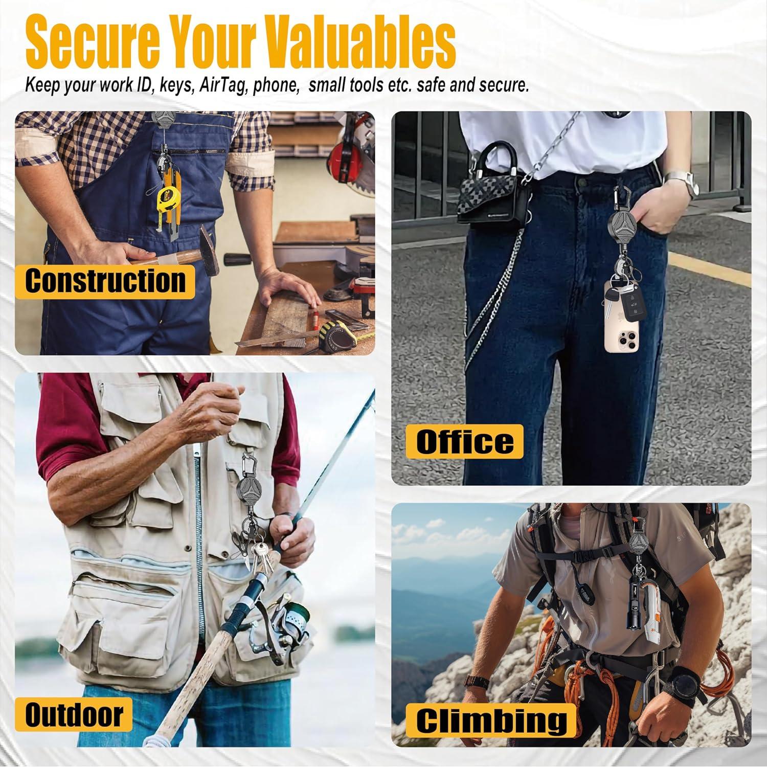 2 Llavero Retráctil KAHETA con Cierre Magnético y Clip