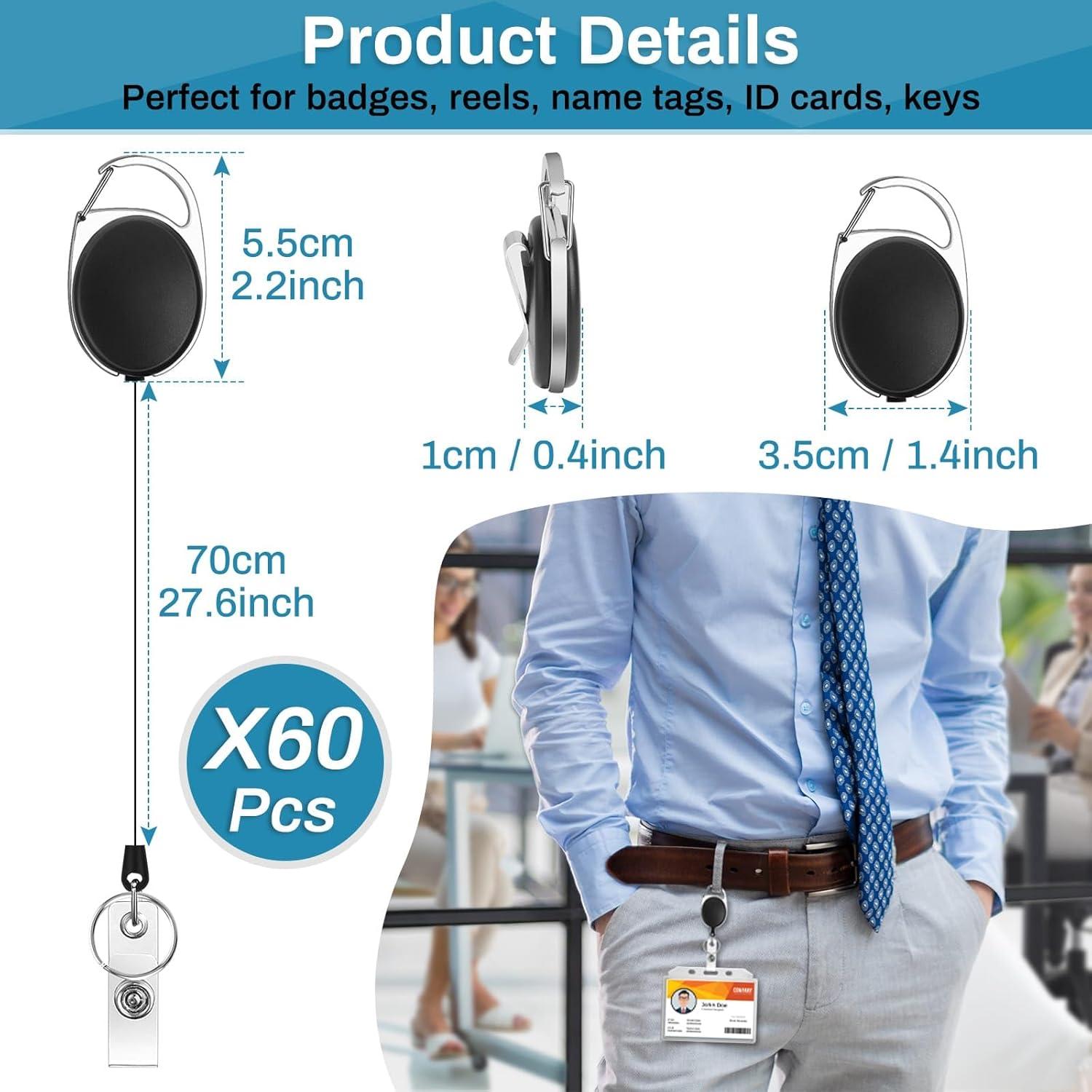 60 Portatarjetas Retráctiles Selizo con Clip Carabiner Negro