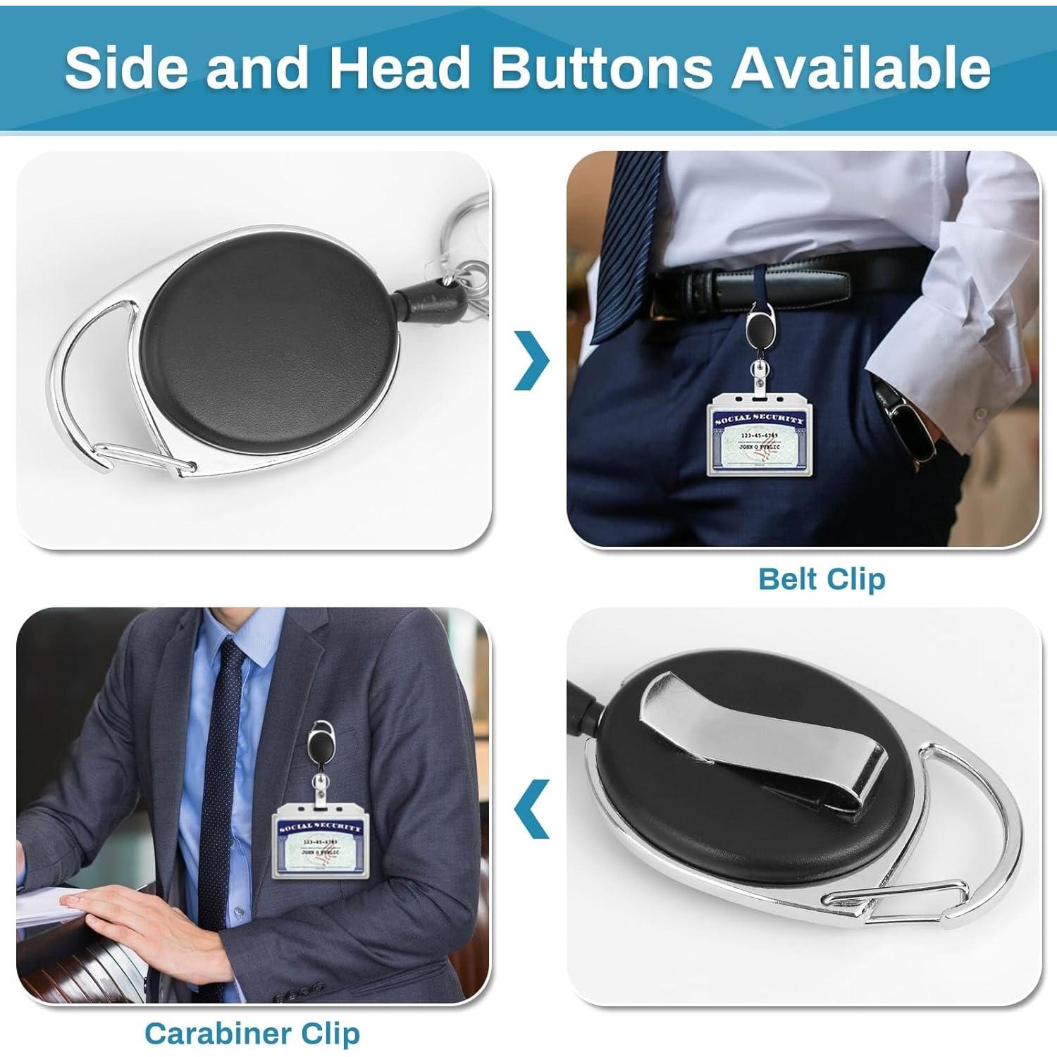 60 Portatarjetas Retráctiles Selizo con Clip Carabiner Negro