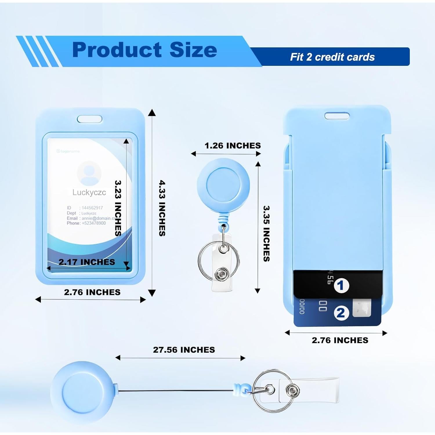 Paquete de 2 Sujetadores de Identificación Retráctiles Luckyczc Azul