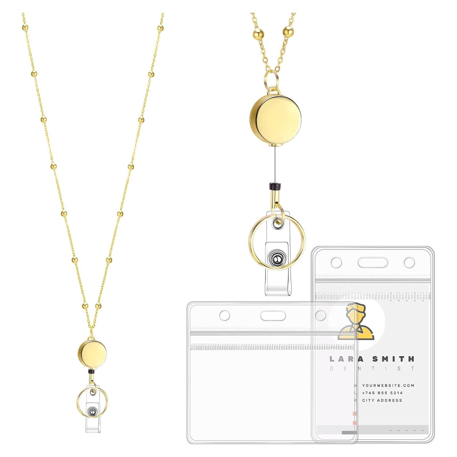 Cinta de Insignia Retráctil Prudiut Oro con 2 Soportes Impermeables