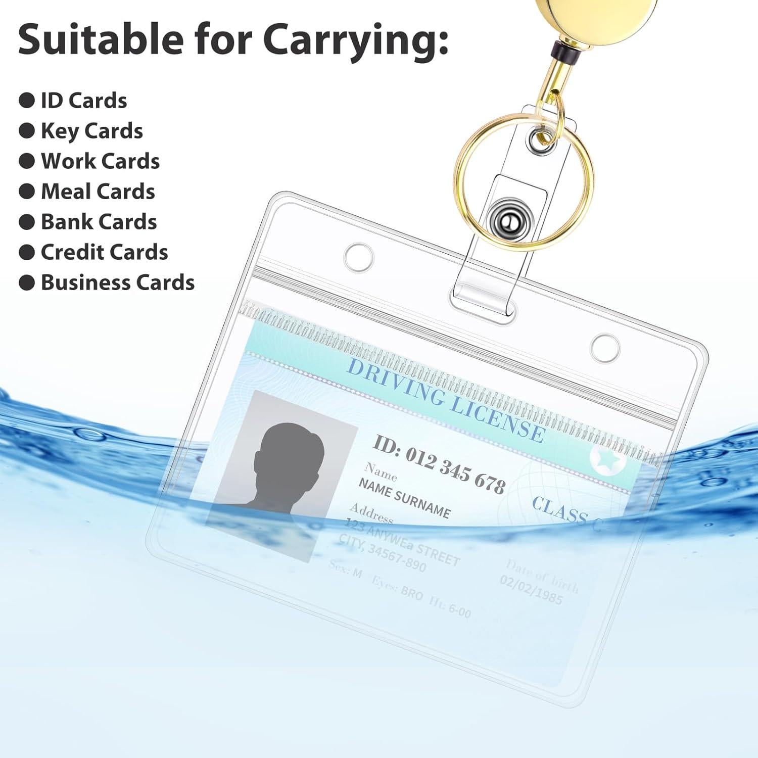 Cinta de Insignia Retráctil Prudiut Oro con 2 Soportes Impermeables