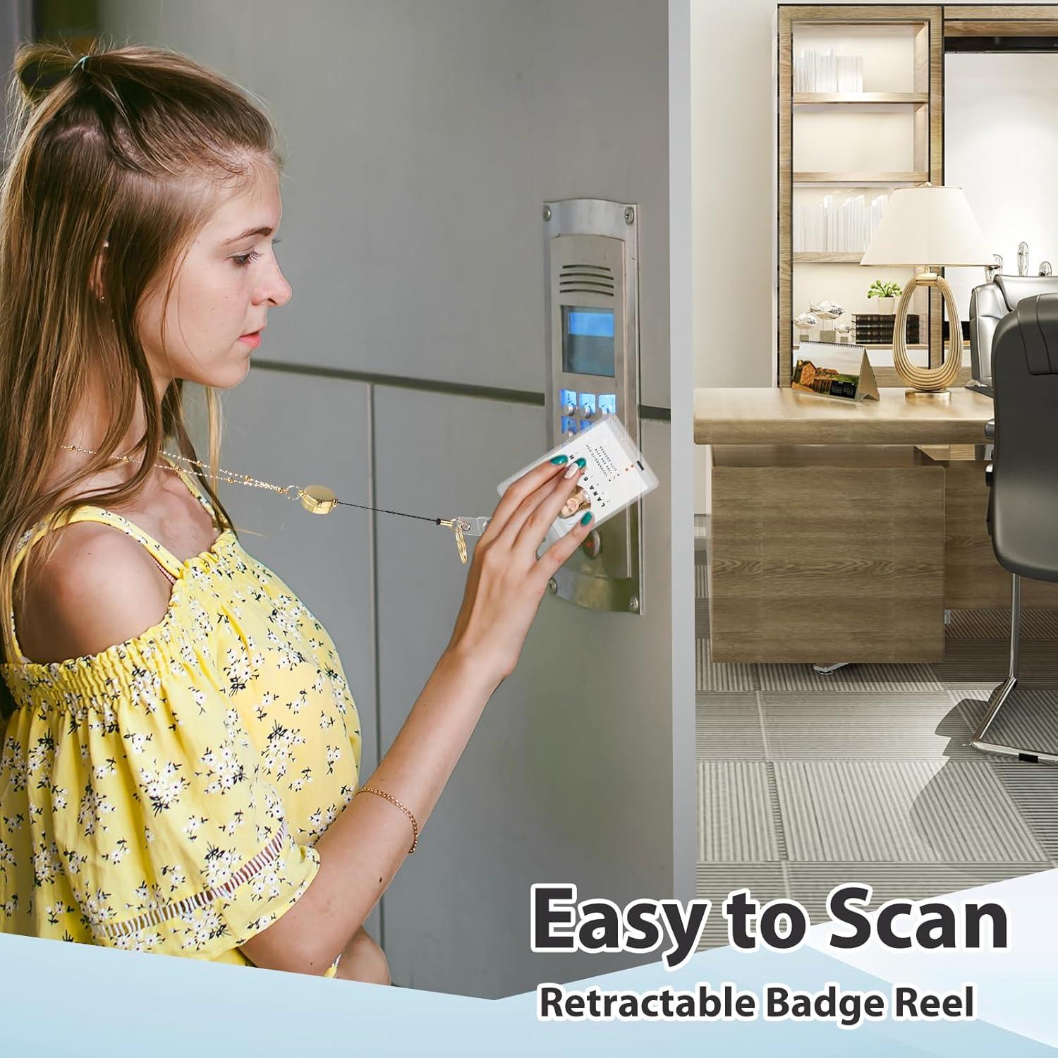 Cinta de Insignia Retráctil Prudiut Oro con 2 Soportes Impermeables