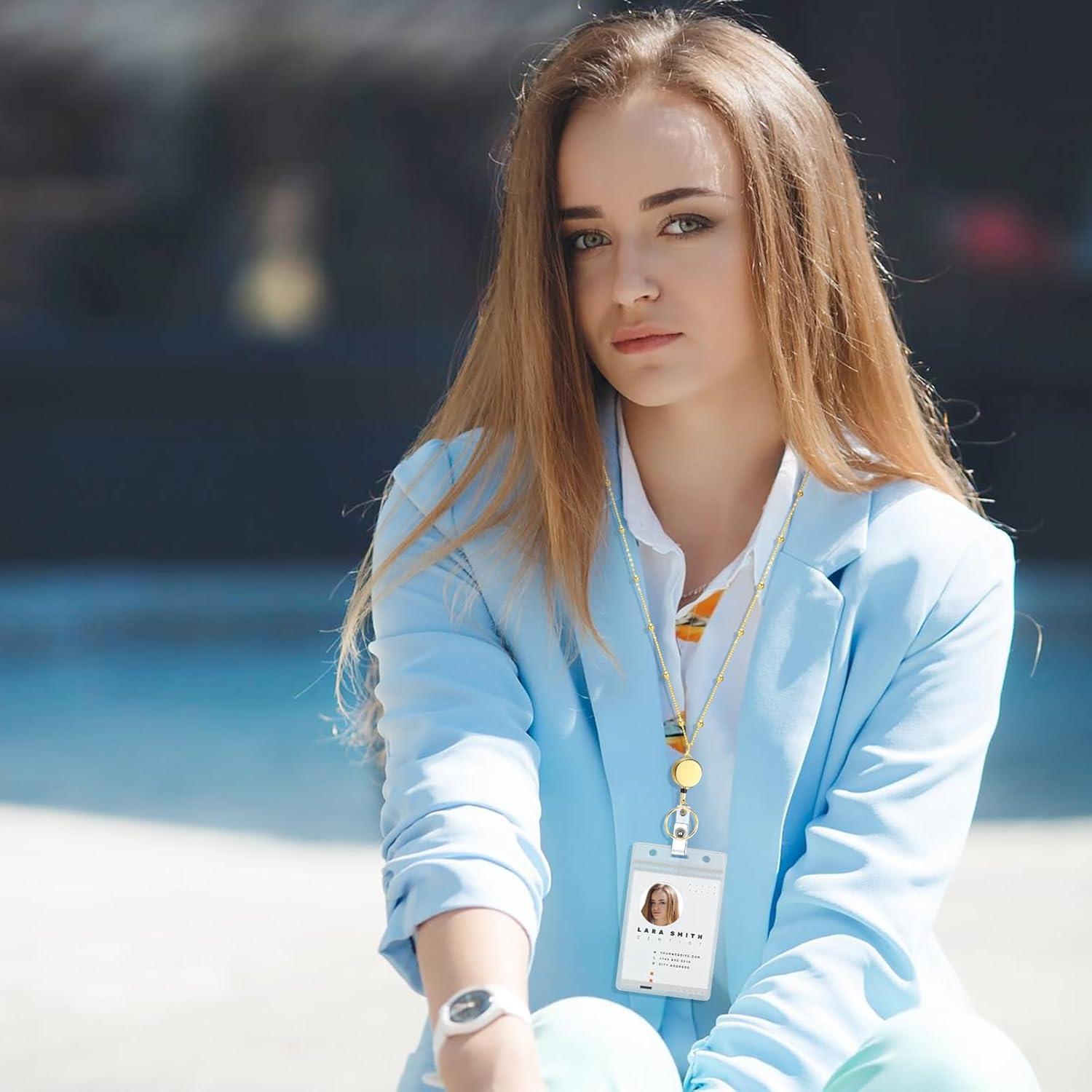 Cinta de Insignia Retráctil Prudiut Oro con 2 Soportes Impermeables