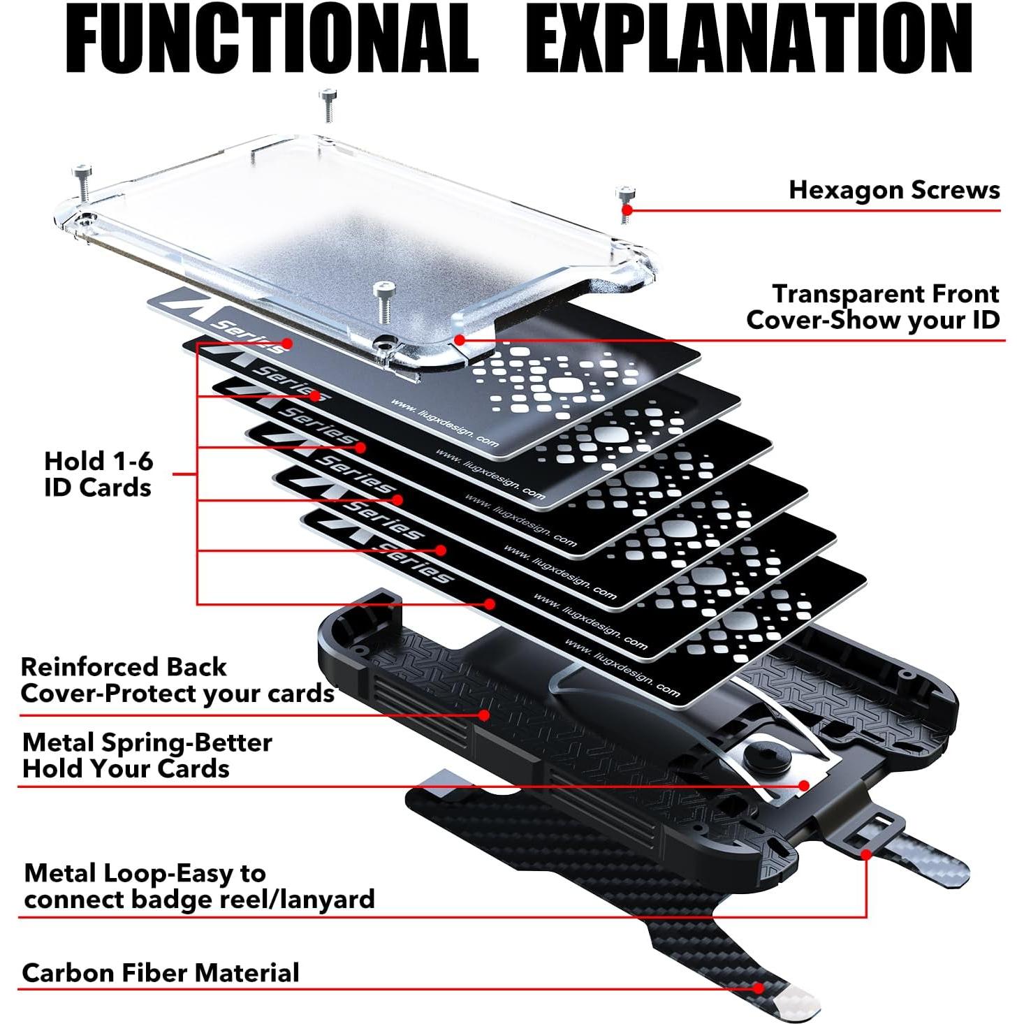 Soporte de Insignia LIUGX Sin Clip para 6 Tarjetas Negro
