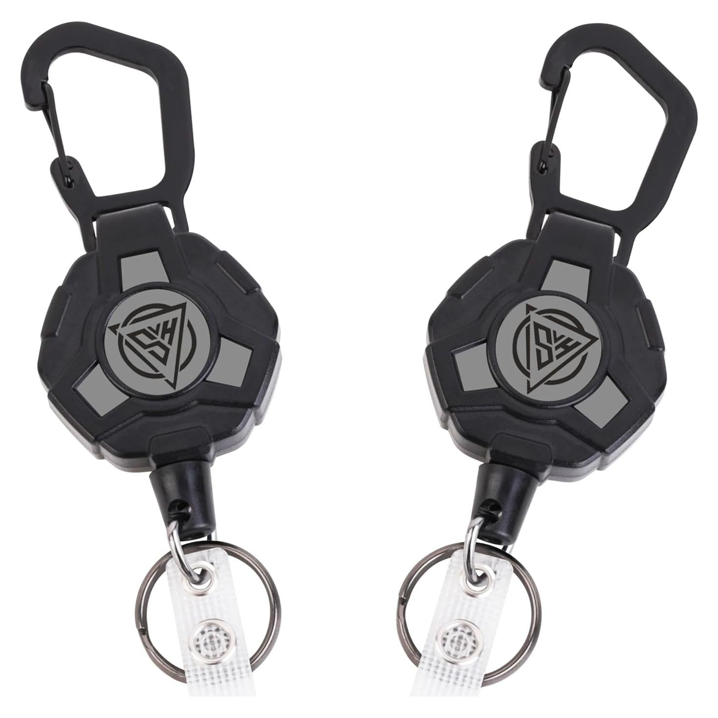 Paquete de 2 llaveros retráctiles Chambom con clip negro