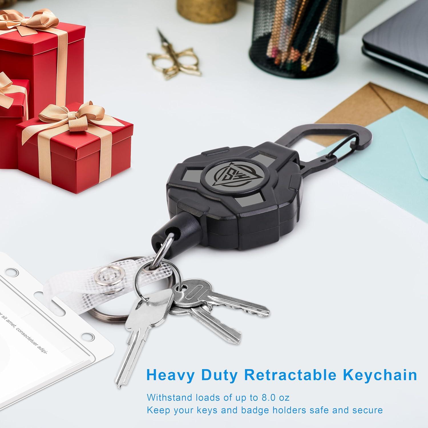 Paquete de 2 llaveros retráctiles Chambom con clip negro