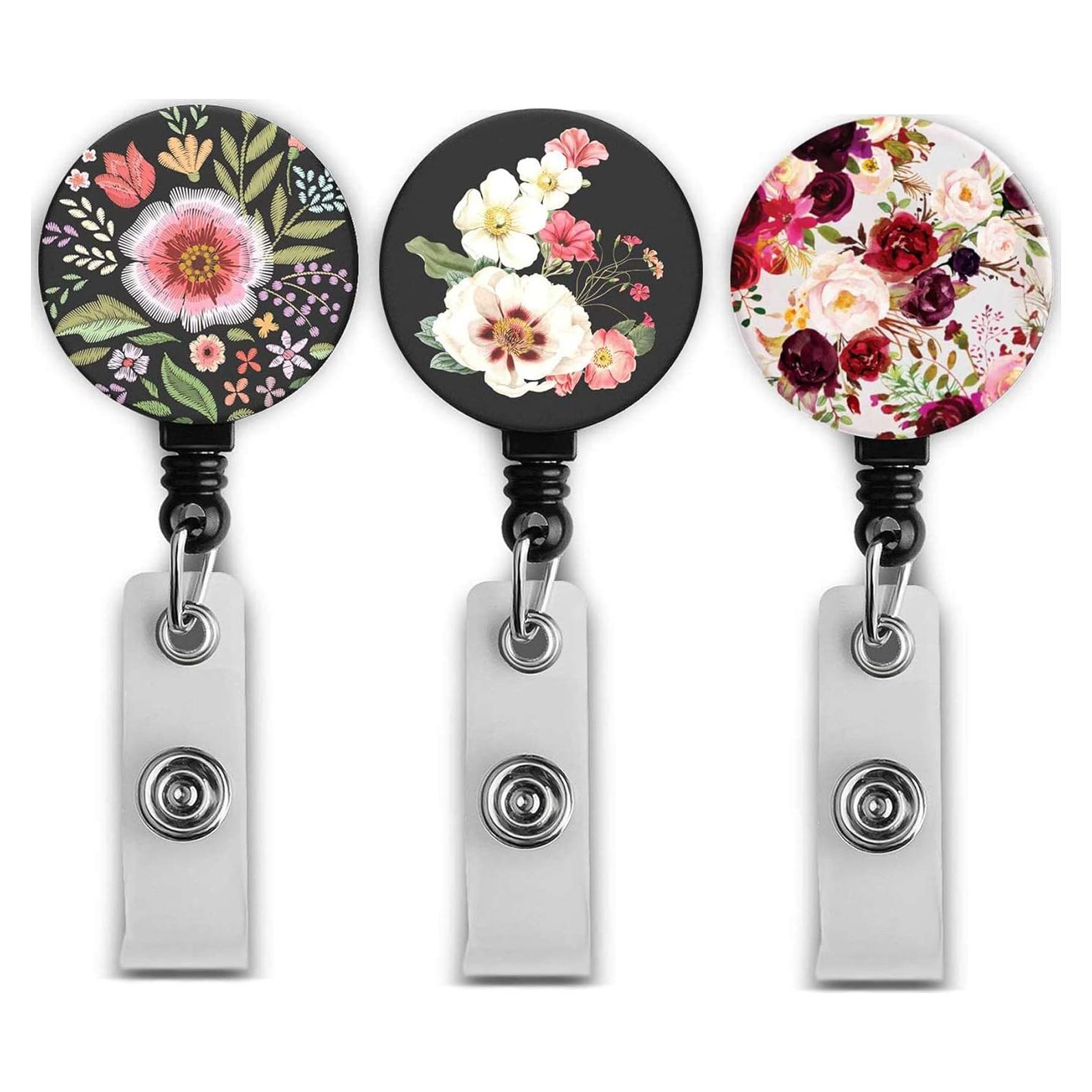 Portatarjetas Retráctil Bosketo 3pack Floral con Clip