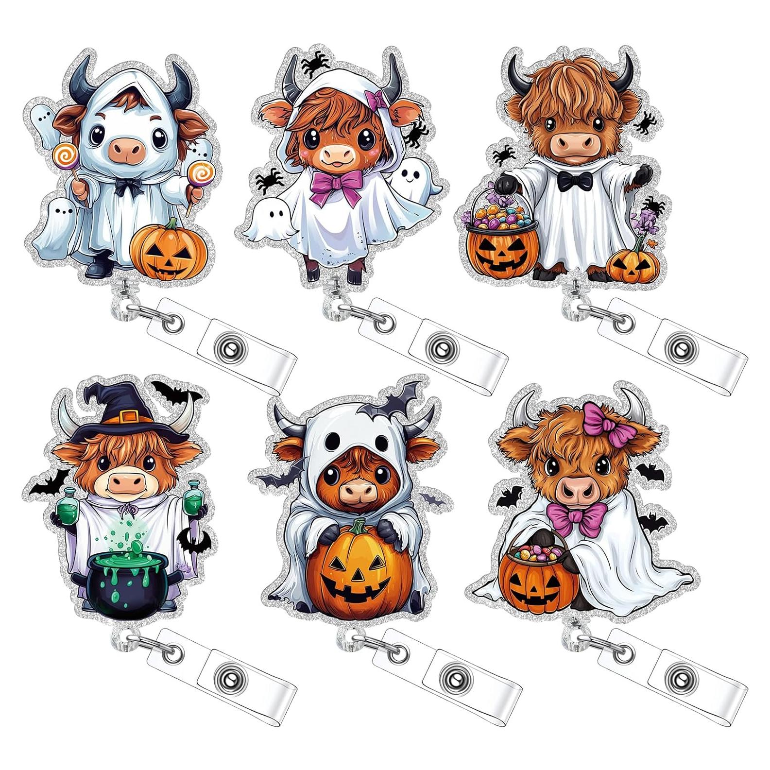 6 Insignias de Fantasma de Halloween Huquary con Clip Retráctil