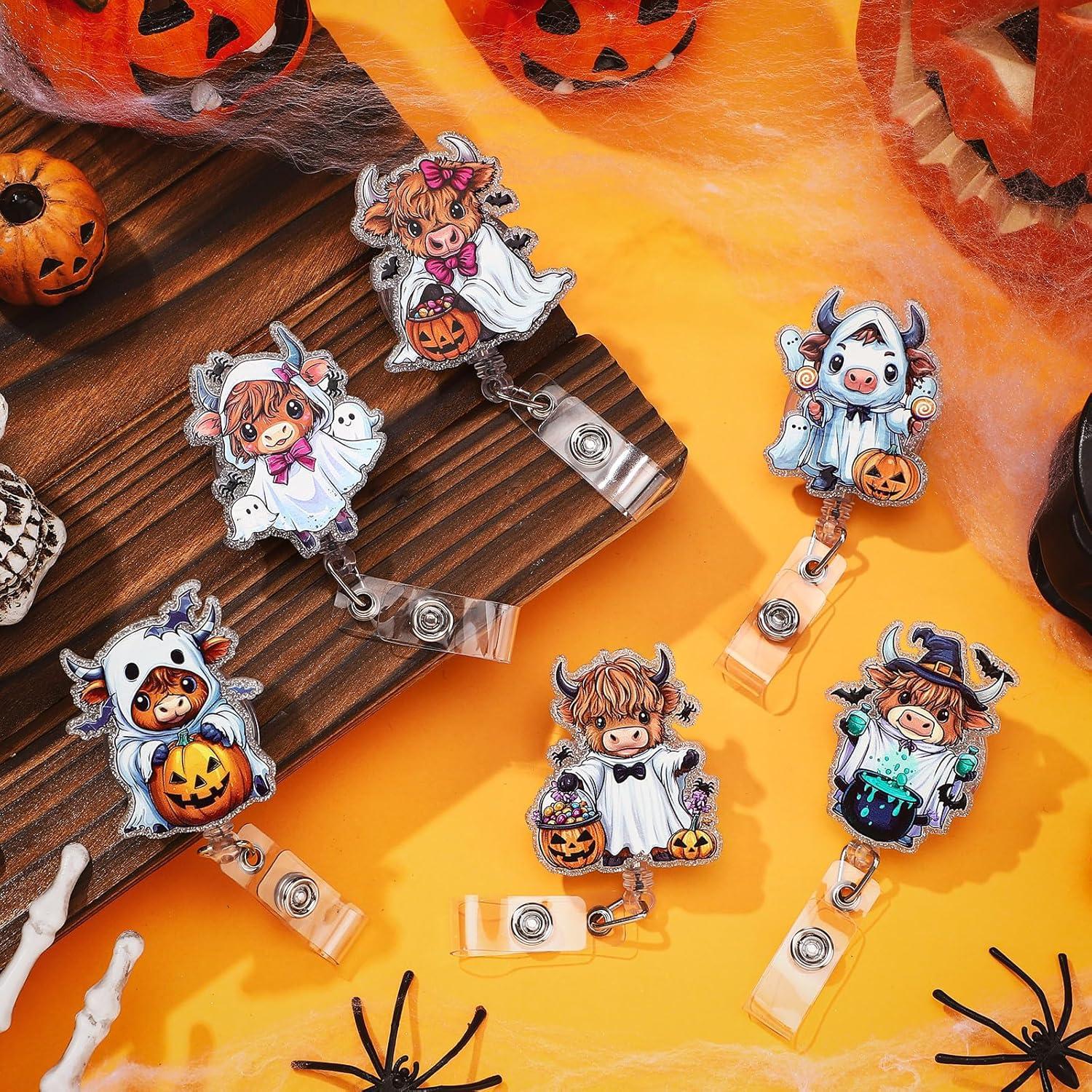 6 Insignias de Fantasma de Halloween Huquary con Clip Retráctil