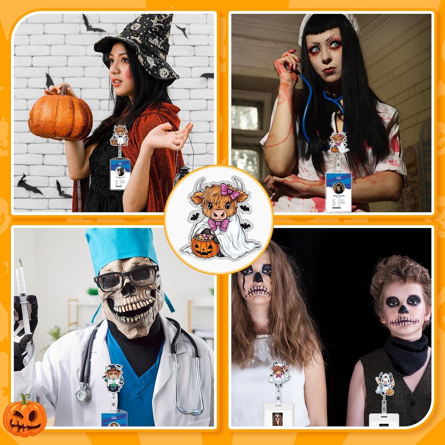 6 Insignias de Fantasma de Halloween Huquary con Clip Retráctil