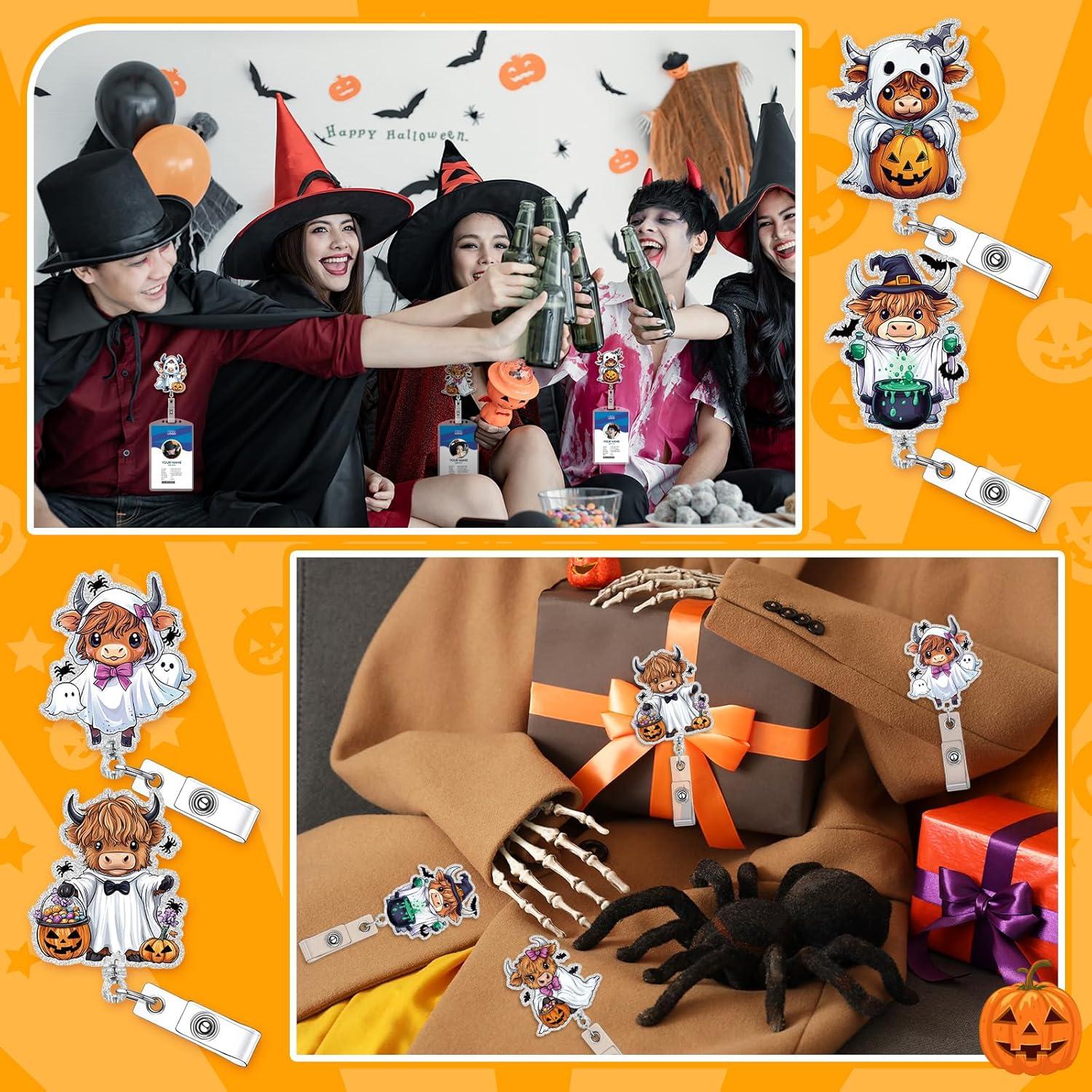 6 Insignias de Fantasma de Halloween Huquary con Clip Retráctil