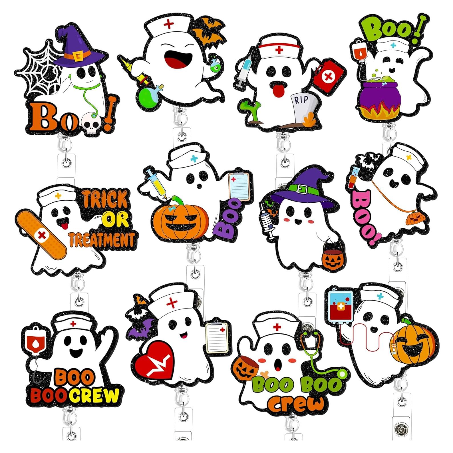 12 Portabotones Halloween Renbuzhu con Clip Fantasma 61 cm