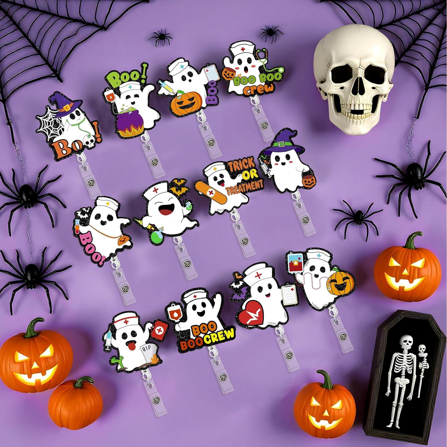 12 Portabotones Halloween Renbuzhu con Clip Fantasma 61 cm