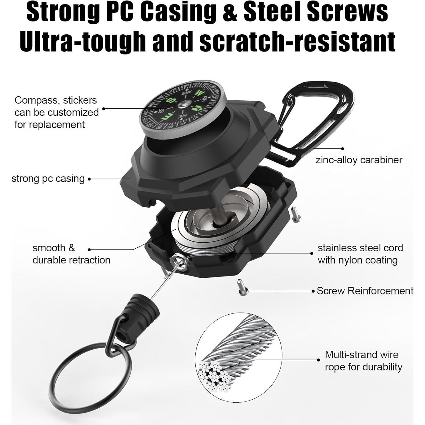 Llavero Retráctil Bolimoss con Carabiner y Cable de Acero 81 cm