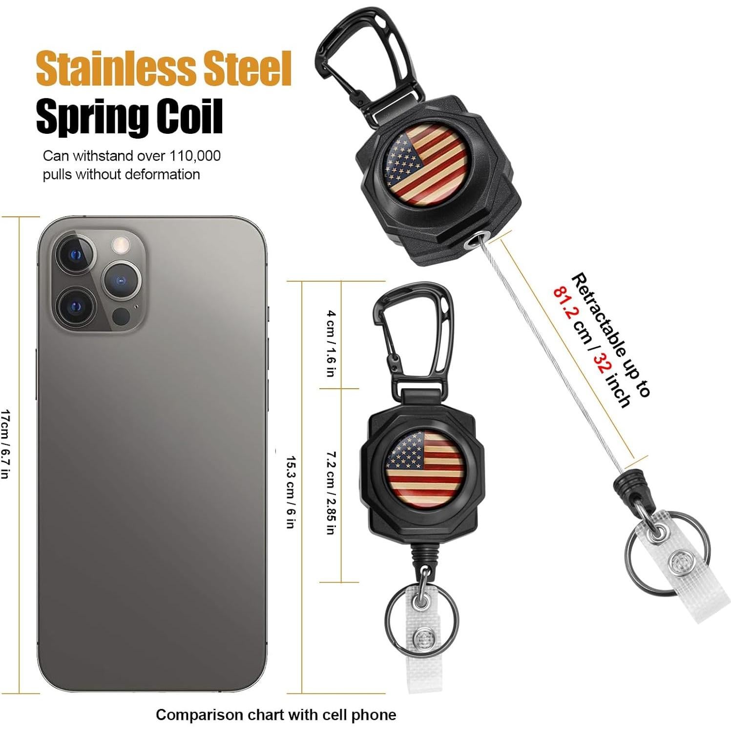 Llavero Retráctil Bolimoss con Carabiner y Cable de Acero 81 cm