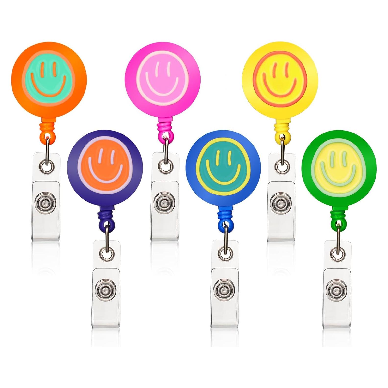 6 Sujetadores de Insignias Coloridos Eunoir con Clip Retráctil