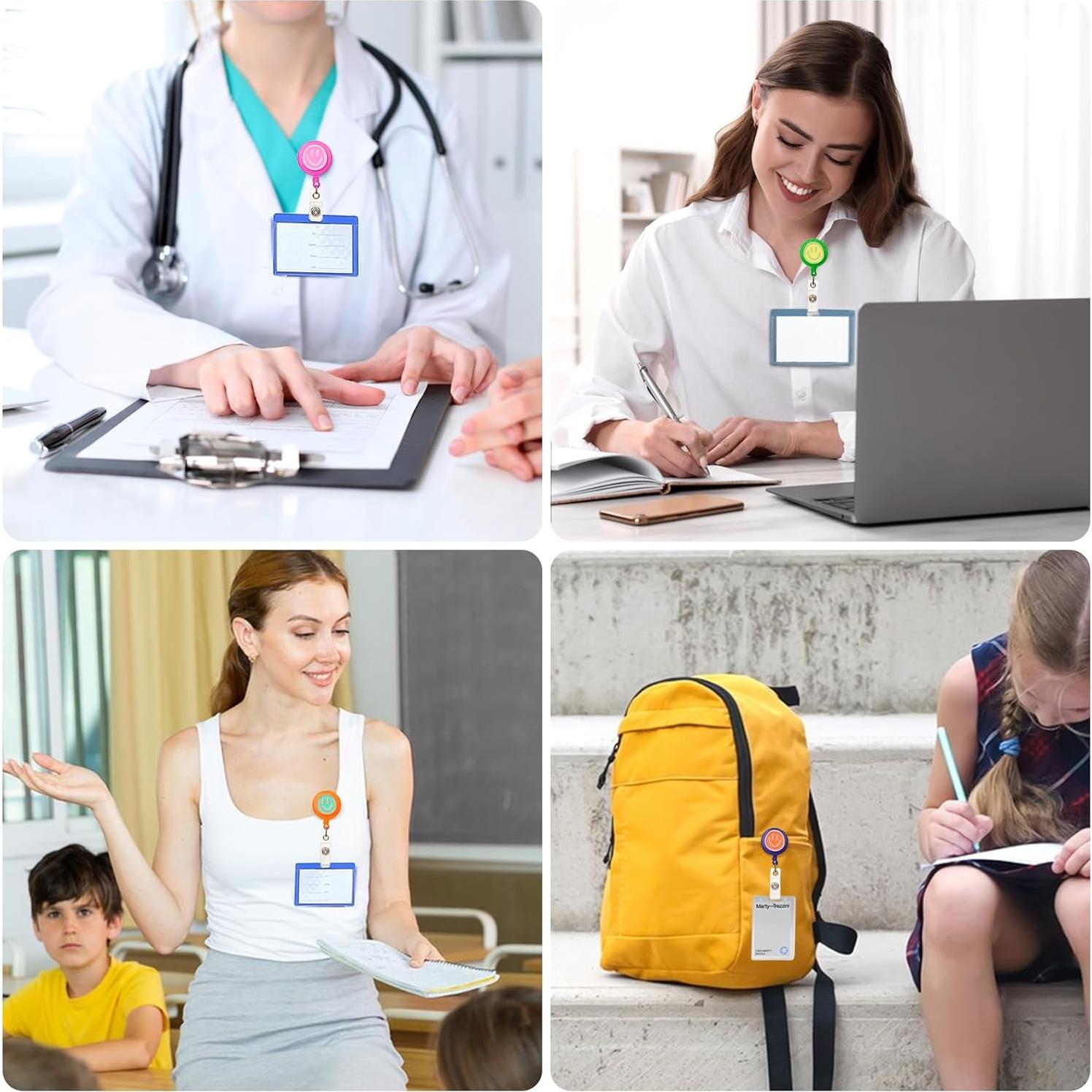 6 Sujetadores de Insignias Coloridos Eunoir con Clip Retráctil