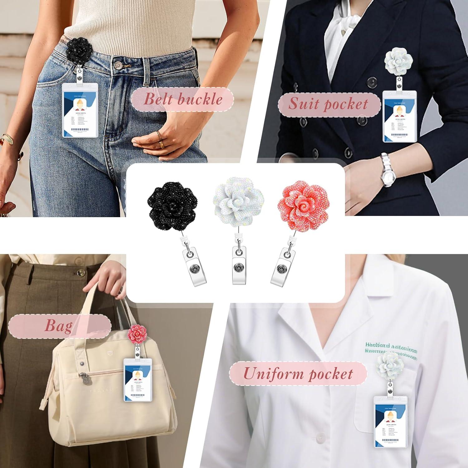 Set de 3 Sujetadores de Insignias Retráctiles MbsaAO Rosa