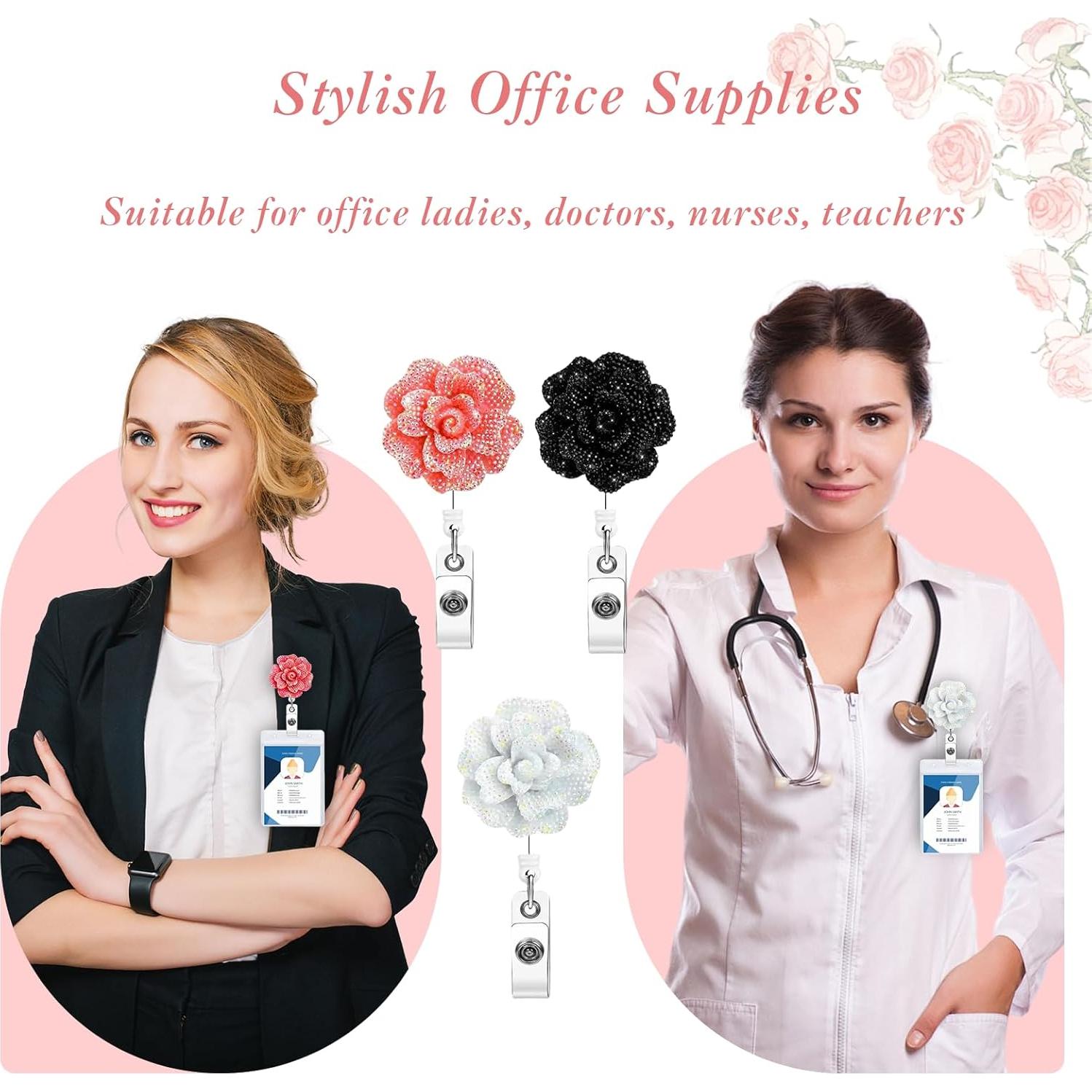 Set de 3 Sujetadores de Insignias Retráctiles MbsaAO Rosa