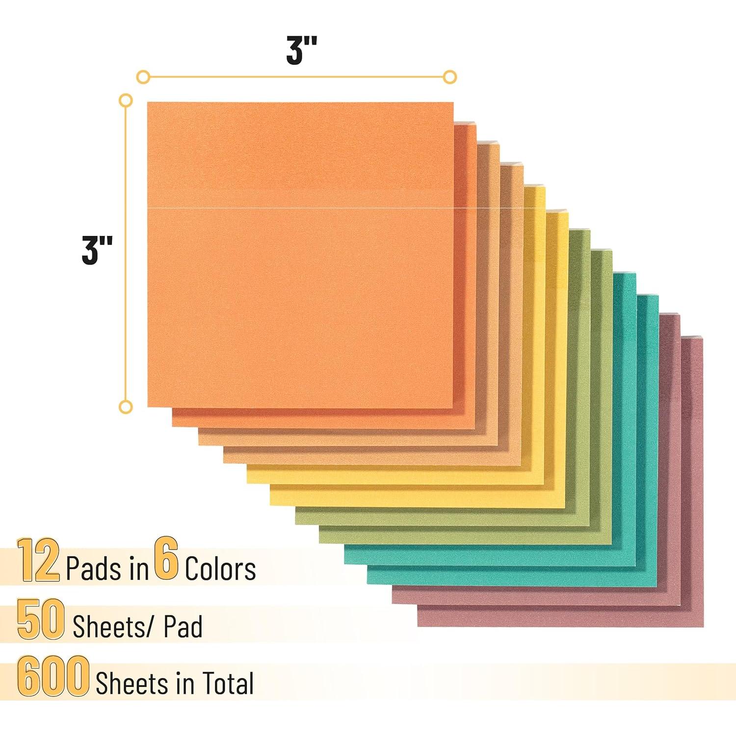 Notas Adhesivas Mr. Pen 3x3 cm, 12 Blocs, 600 Hojas Colores Terrosos