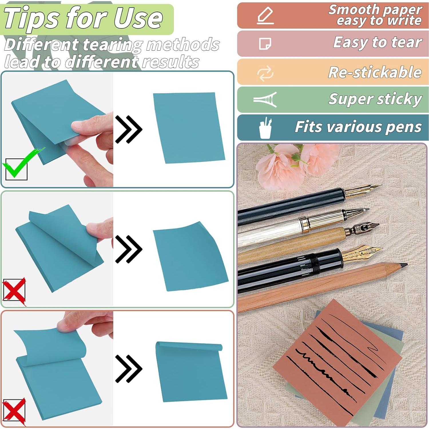 Paquete de 60 Notas Adhesivas Vintage 3x3 Oleitodh 12 Colores