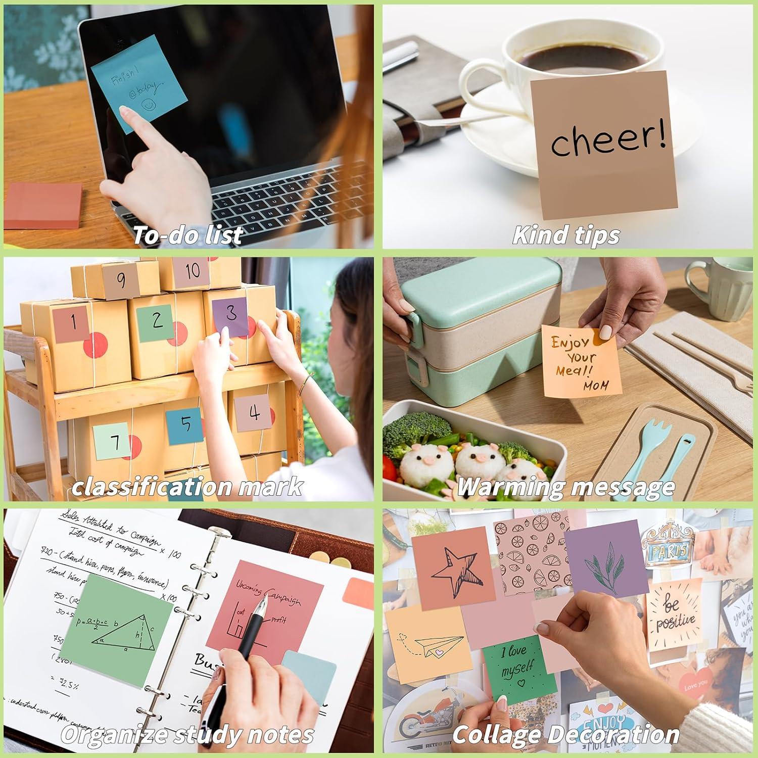 Paquete de 60 Notas Adhesivas Vintage 3x3 Oleitodh 12 Colores