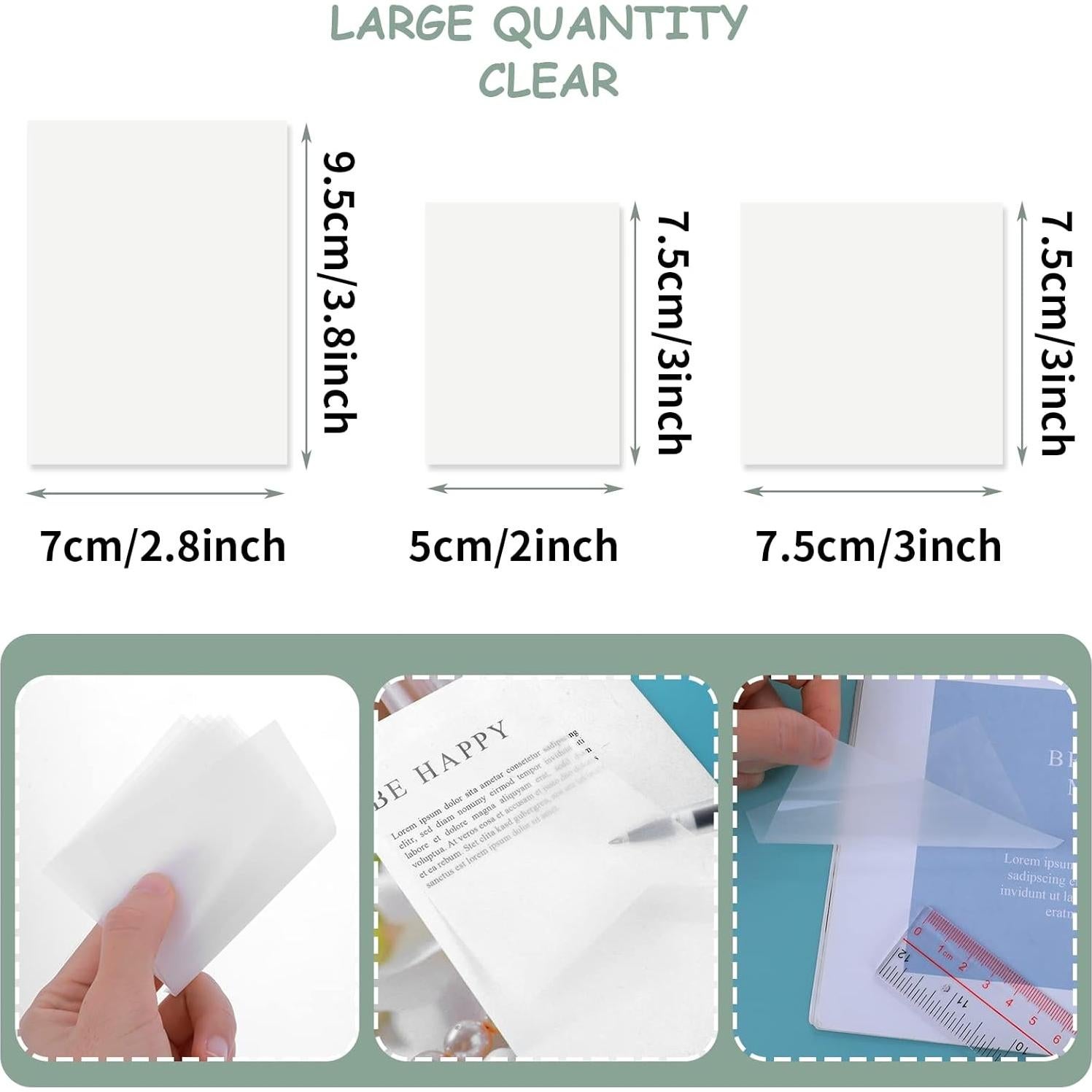 Notas Adhesivas Transparentes Abeillo - 150 Hojas, 3 Tamaños