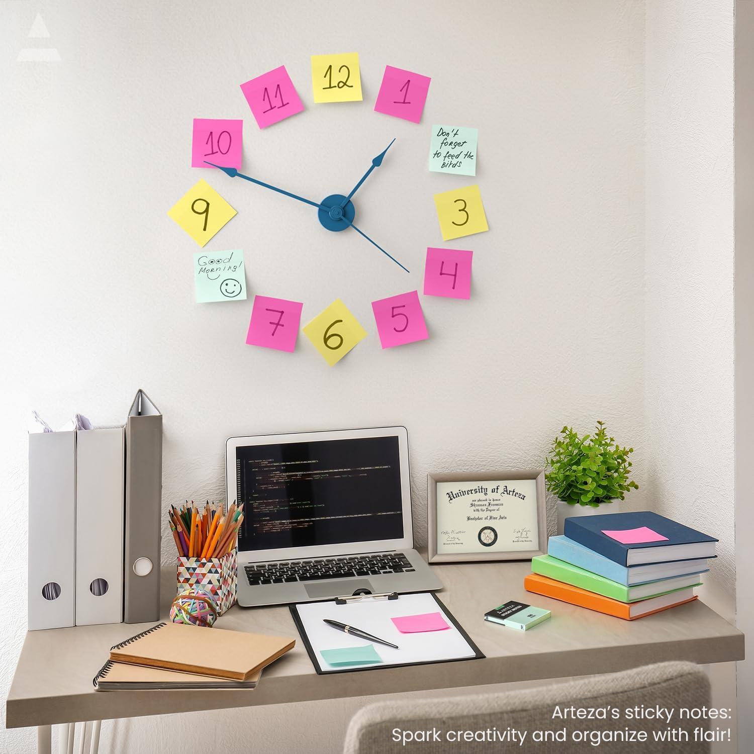 Notas Adhesivas ARTEZA 7.62x7.62 cm, 12 Paquetes Colores Pastel