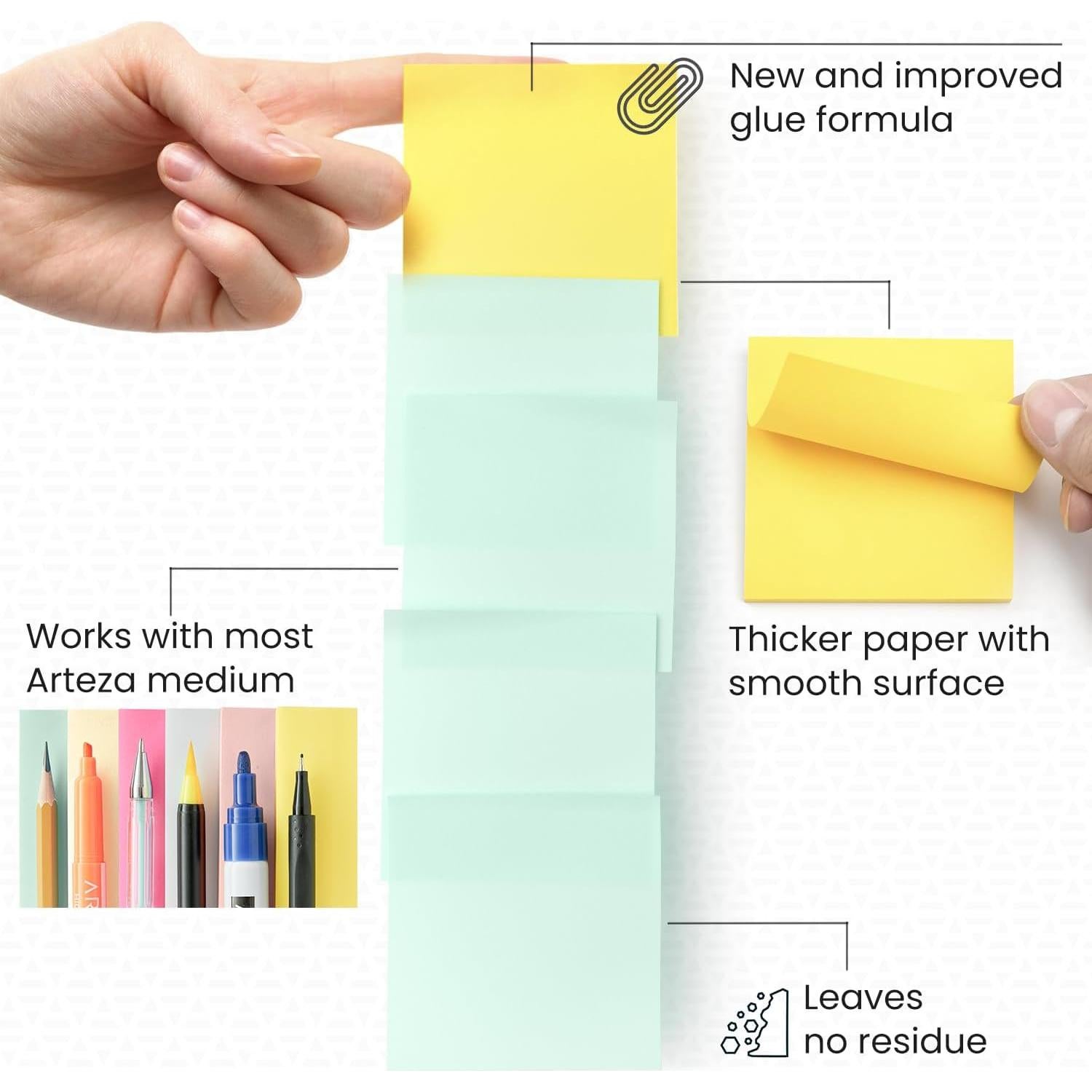 Notas Adhesivas ARTEZA 7.62x7.62 cm, 12 Paquetes Colores Pastel