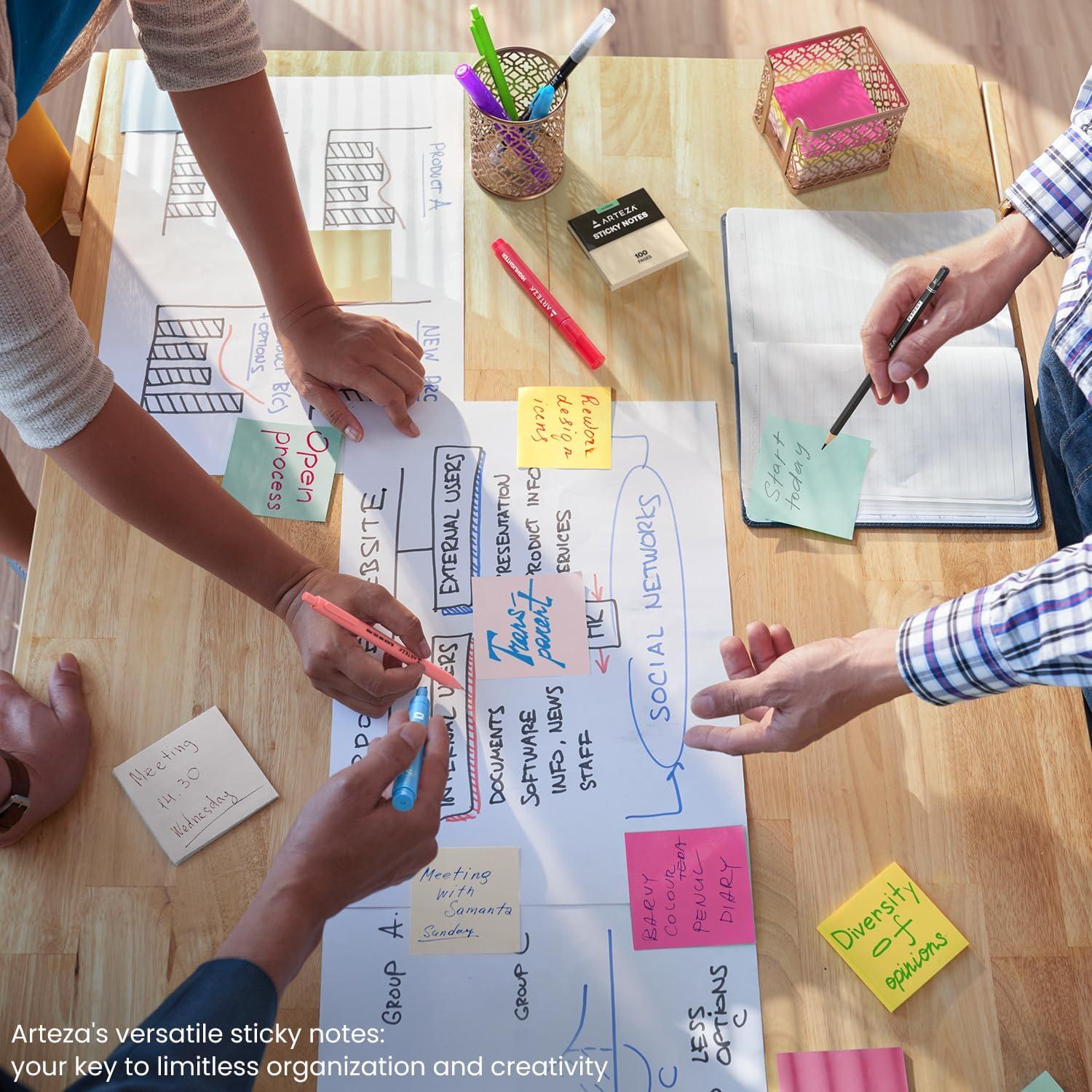 Notas Adhesivas ARTEZA 7.62x7.62 cm, 12 Paquetes Colores Pastel