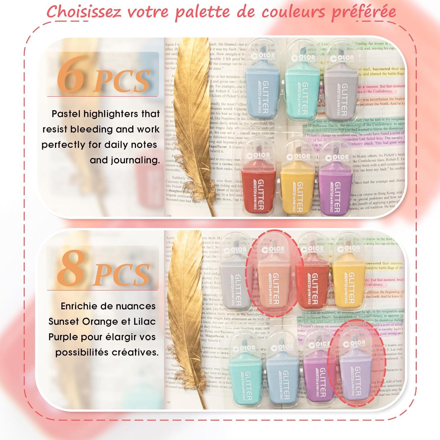 8 Resaltadores Brillantes Mini BONACE Punta Cincel Secado Rápido