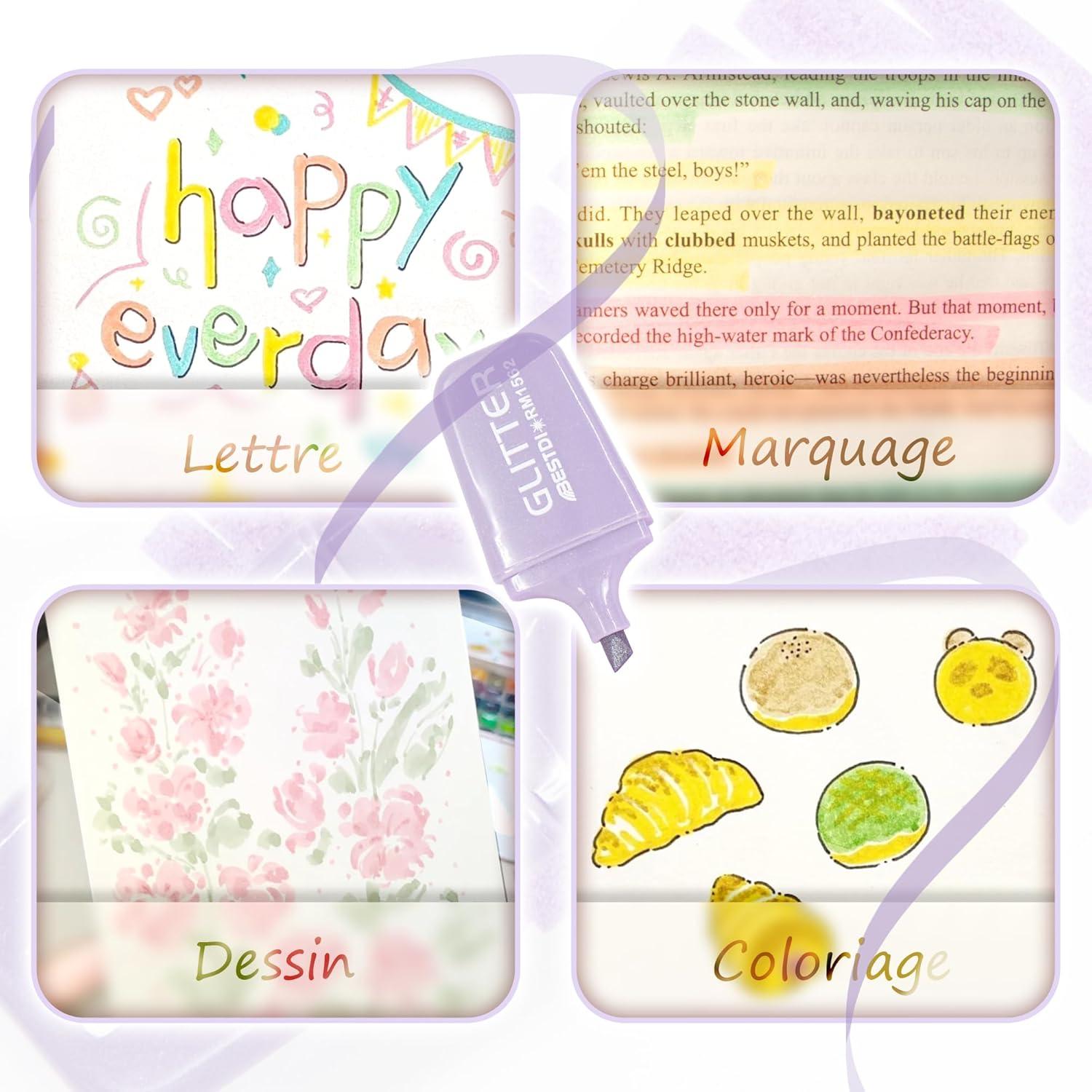 8 Resaltadores Brillantes Mini BONACE Punta Cincel Secado Rápido