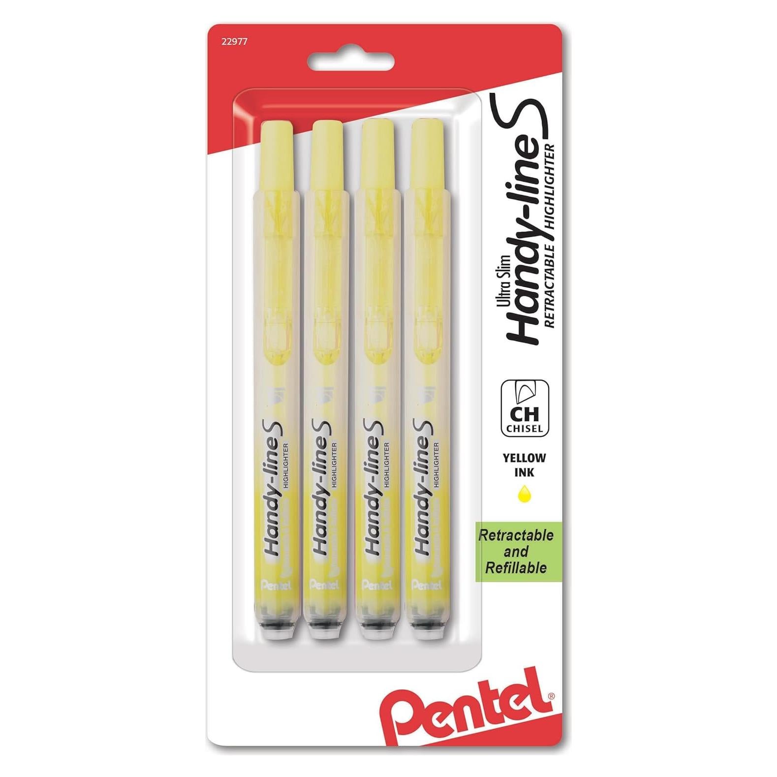 Marcador Resaltador Retráctil Pentel Handy-Line S Amarillo 4 Pzas