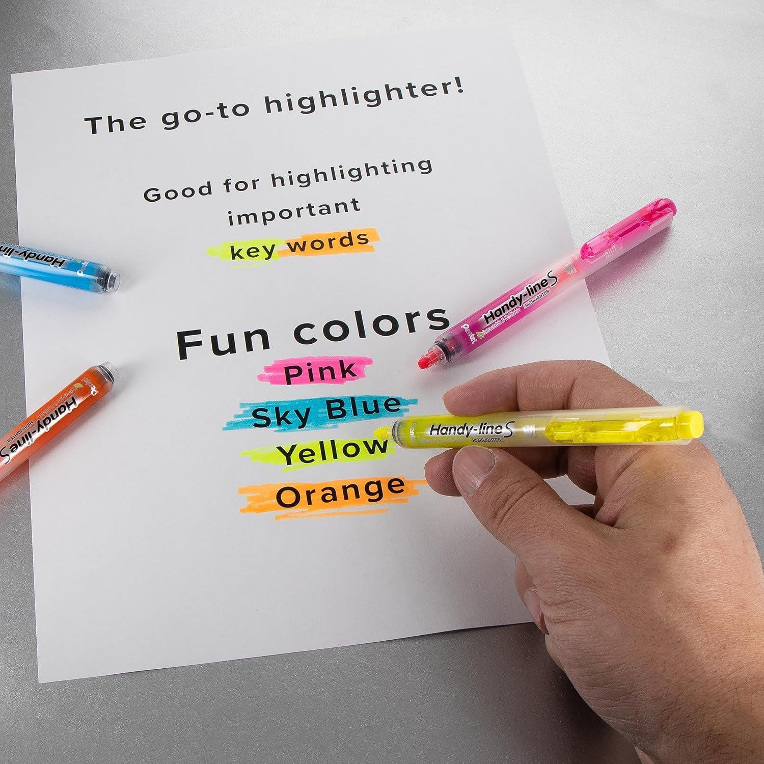 Marcador Resaltador Retráctil Pentel Handy-Line S Amarillo 4 Pzas