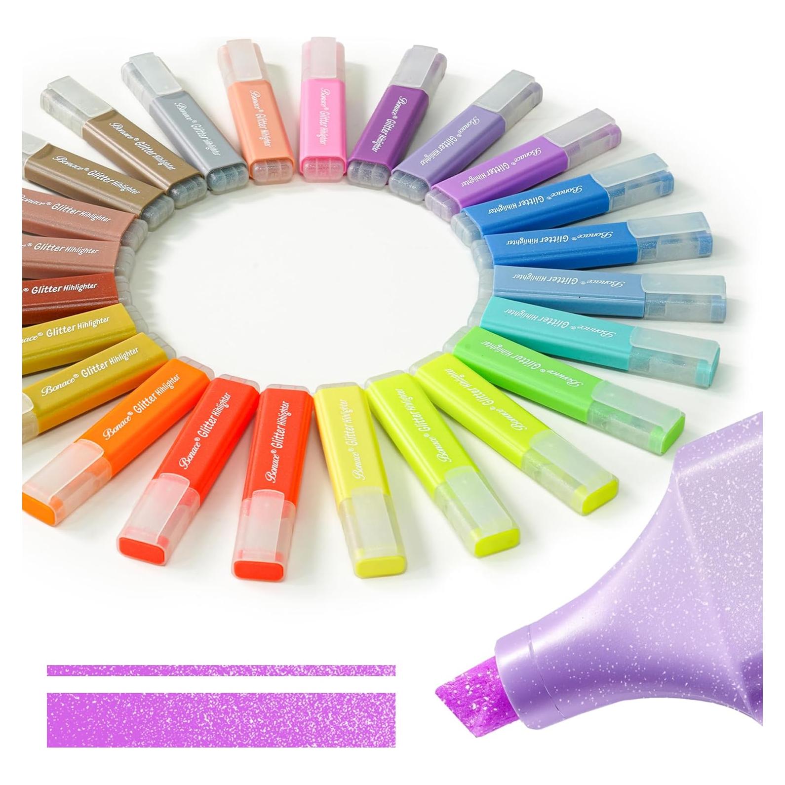 Resaltadores Brillantes Metálicos BONACE - Paquete de 24 Colores