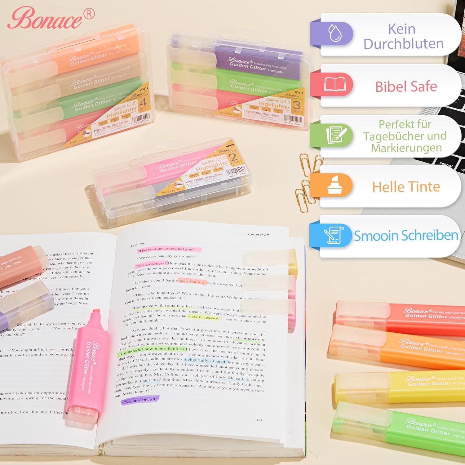 Resaltadores Brillantes Metálicos BONACE - Paquete de 24 Colores