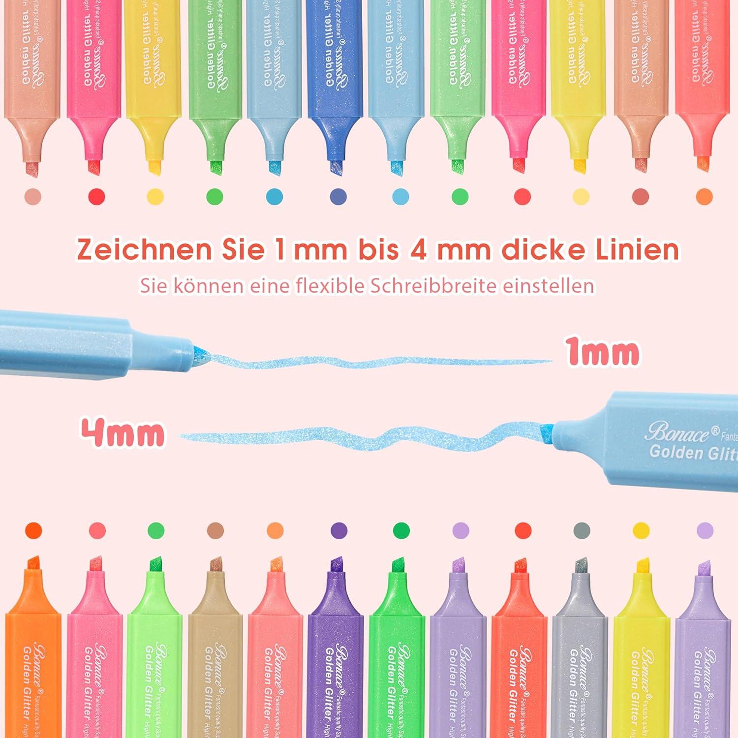 Resaltadores Brillantes Metálicos BONACE - Paquete de 24 Colores