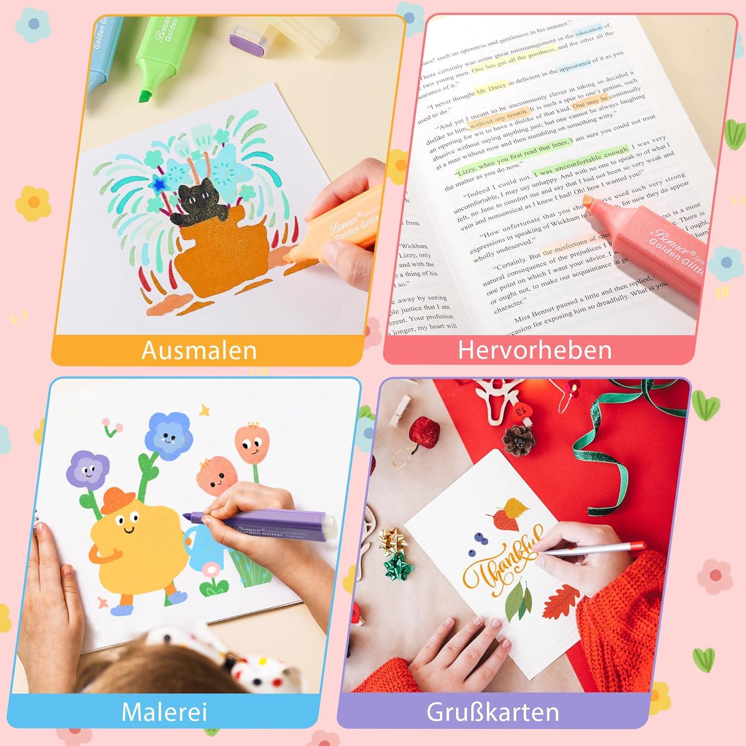 Resaltadores Brillantes Metálicos BONACE - Paquete de 24 Colores