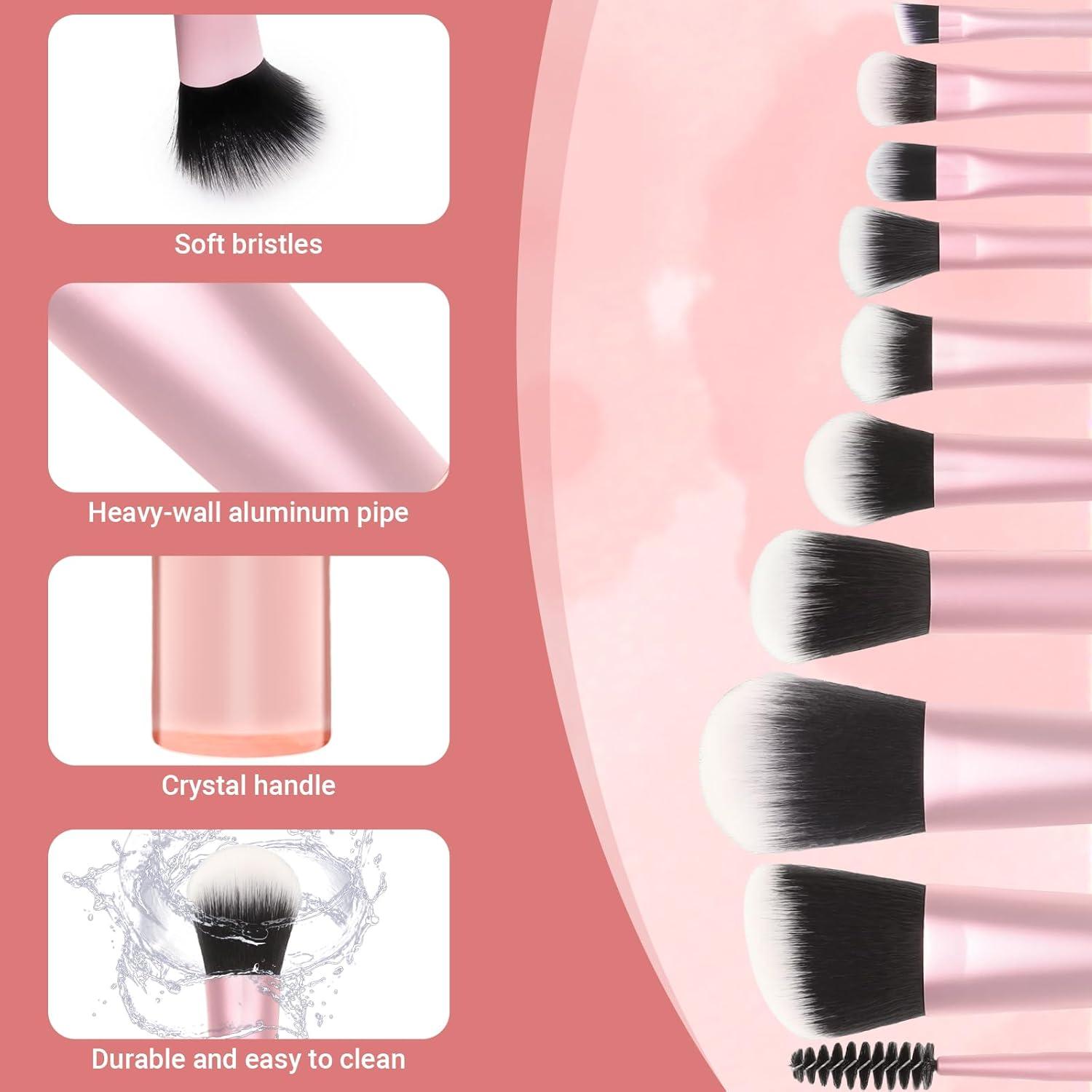 Juego de 10 Brochas de Maquillaje Mini Rimoev con Estuche