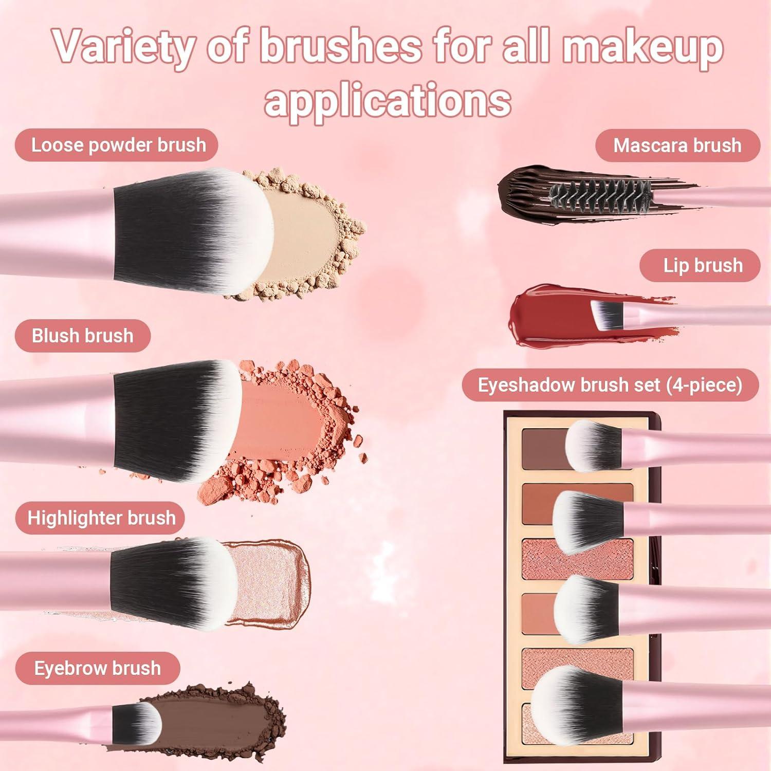 Juego de 10 Brochas de Maquillaje Mini Rimoev con Estuche