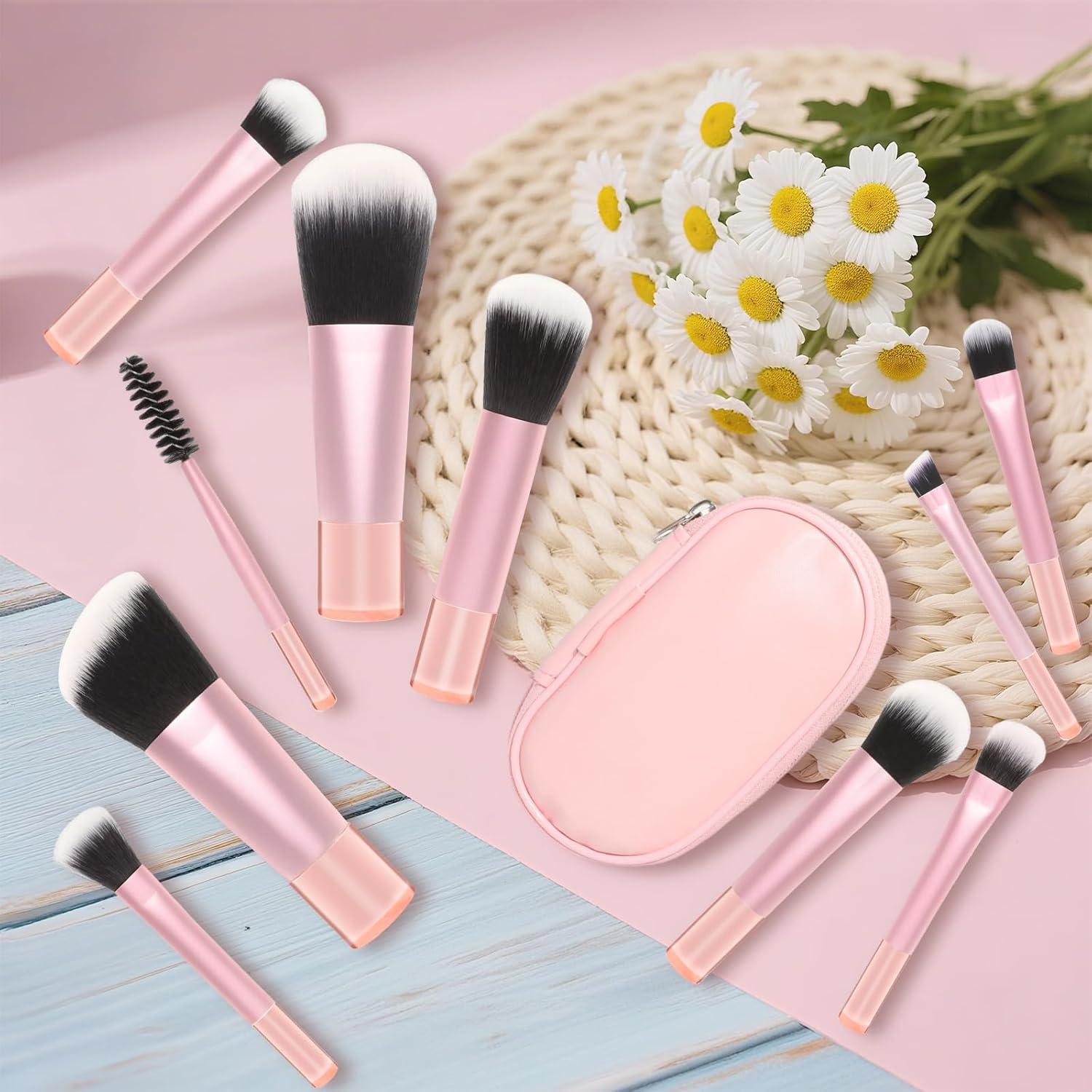 Juego de 10 Brochas de Maquillaje Mini Rimoev con Estuche