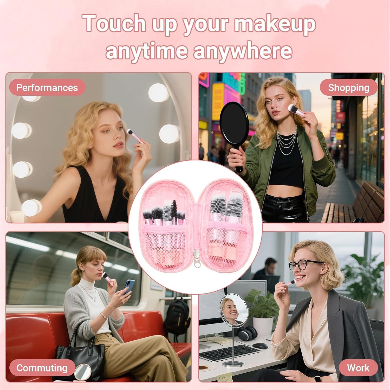 Juego de 10 Brochas de Maquillaje Mini Rimoev con Estuche