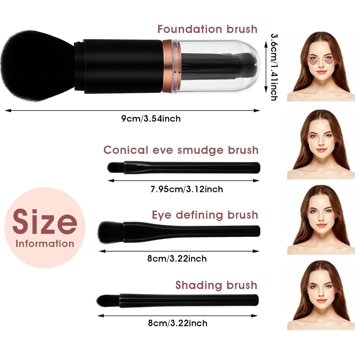 Set de Brochas de Maquillaje Portátil Molain 4 en 1 Negro