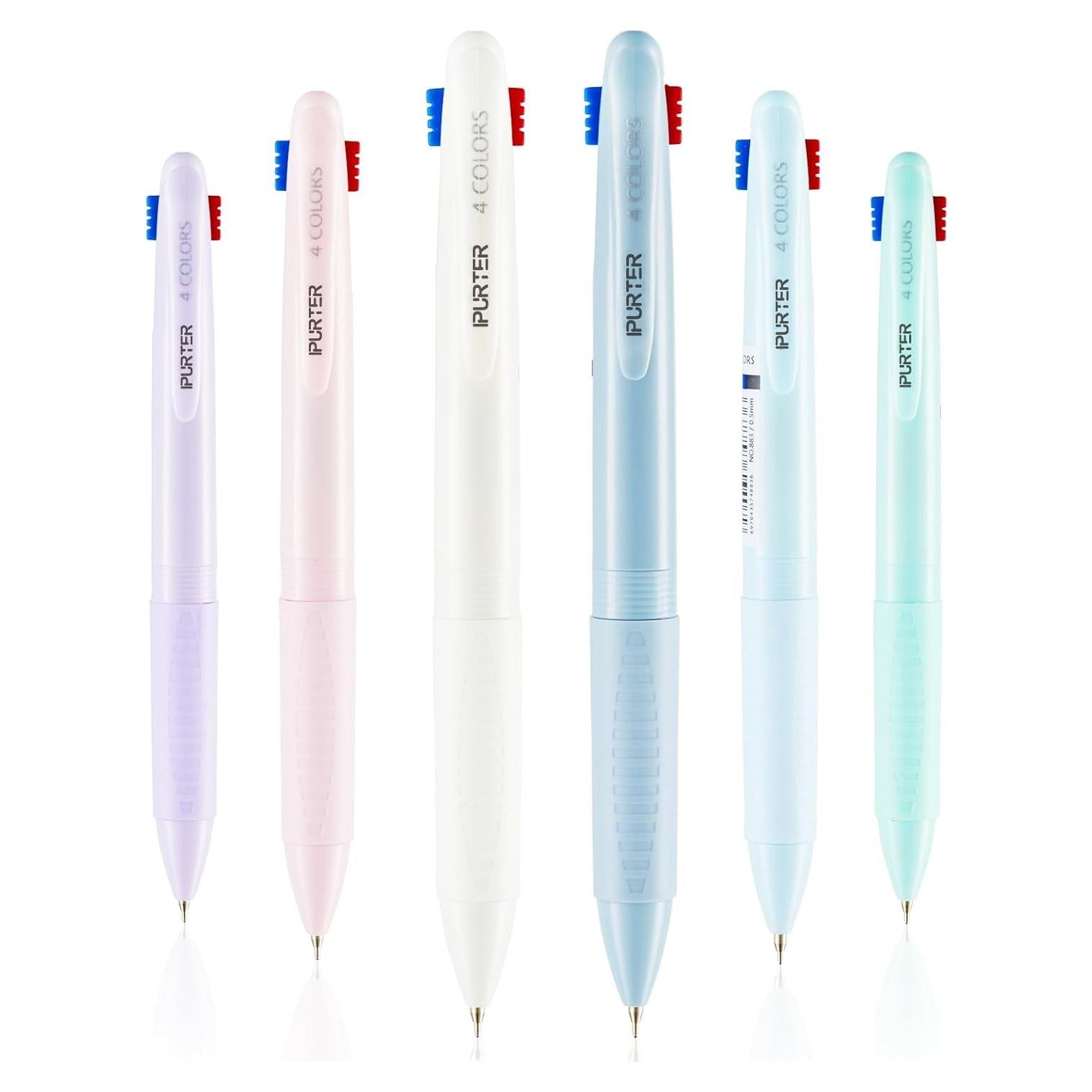 Paquete de 6 bolígrafos de gel IPURTER 4 en 1 multicolor 0.5 mm